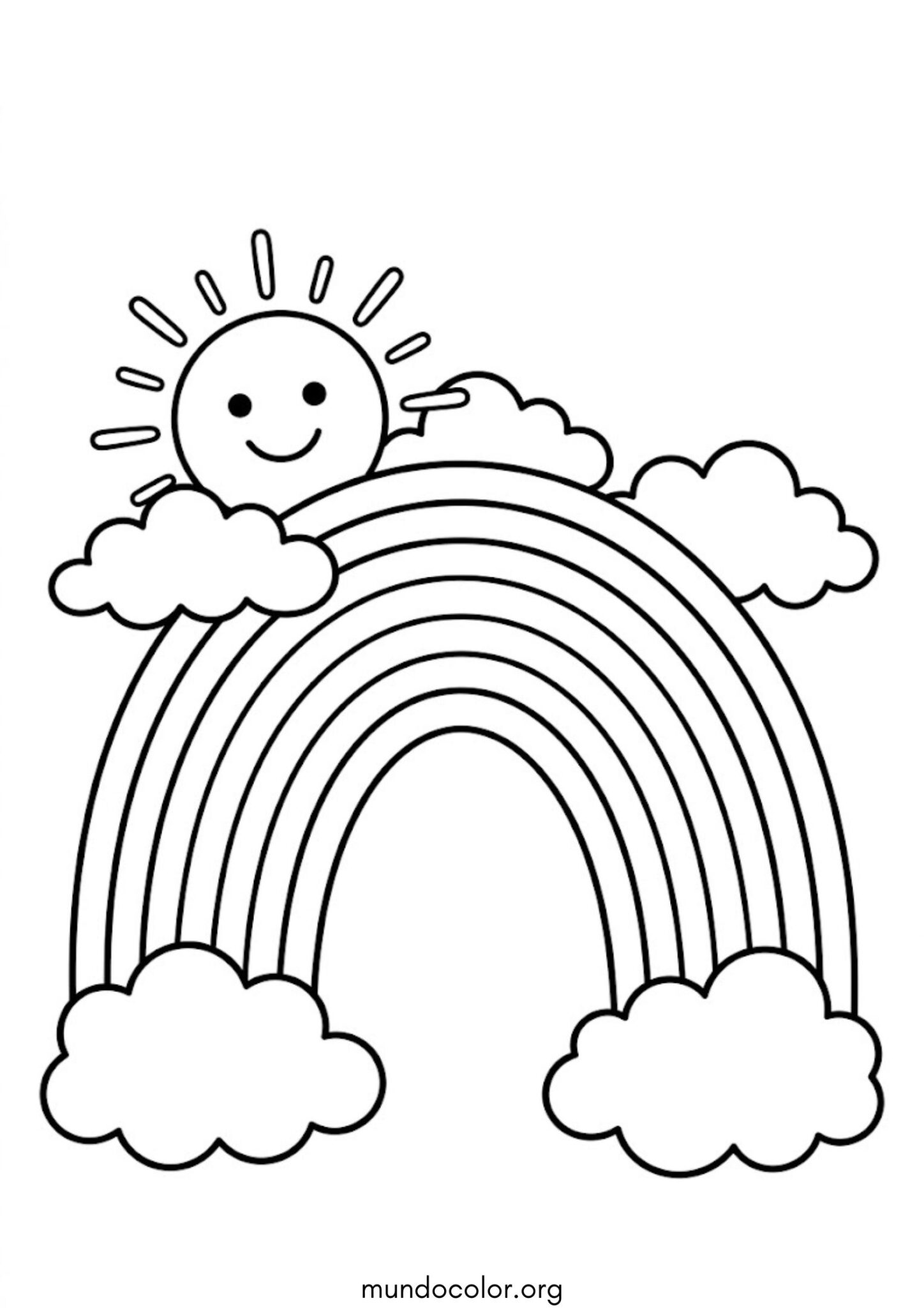 Dibujo de Arcoíris y el sol para imprimir Dibujo de Arcoíris y el sol para colorear