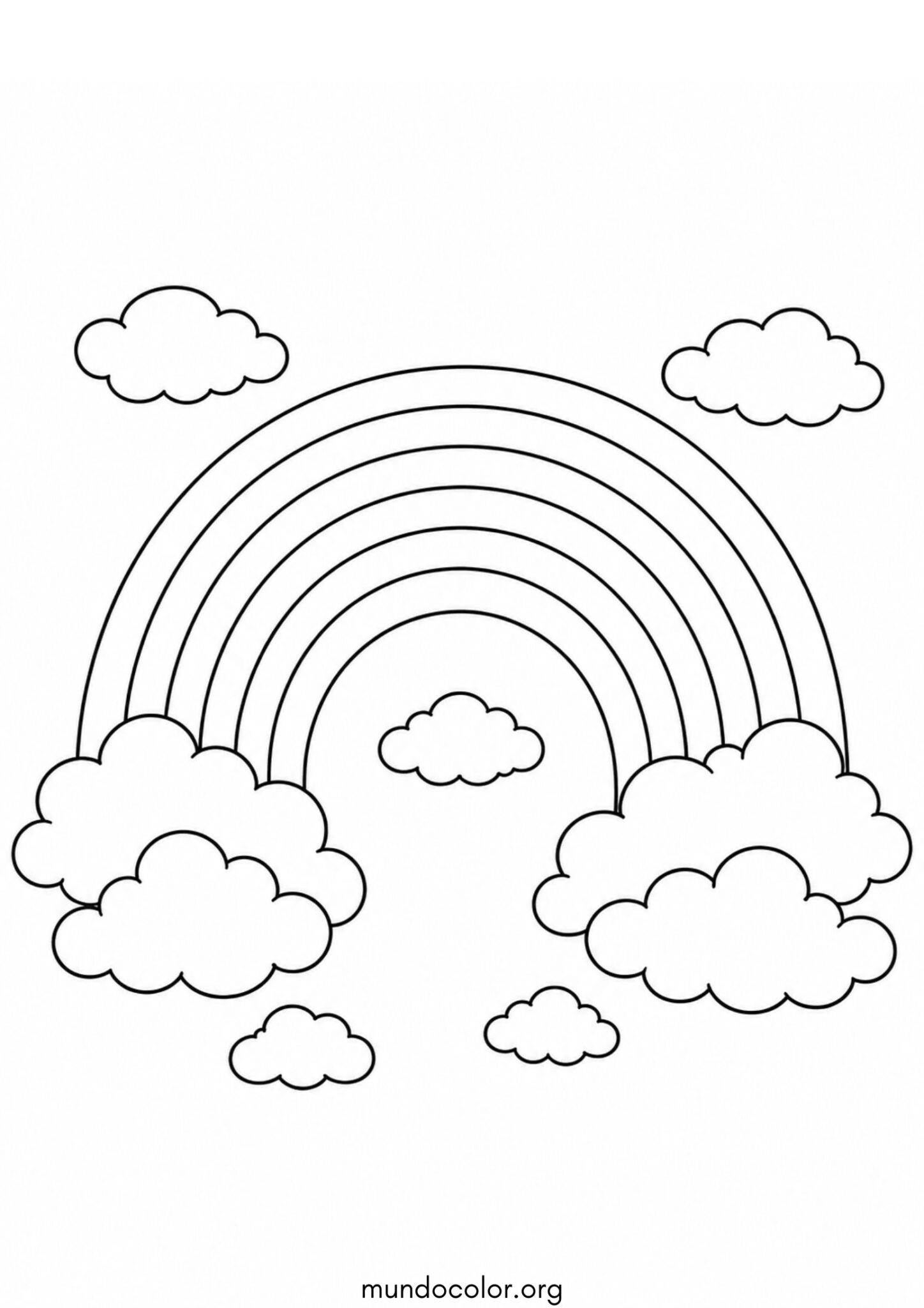 Dibujo de Arcoíris y nubes para imprimir Dibujo de Arcoíris y nubes para colorear