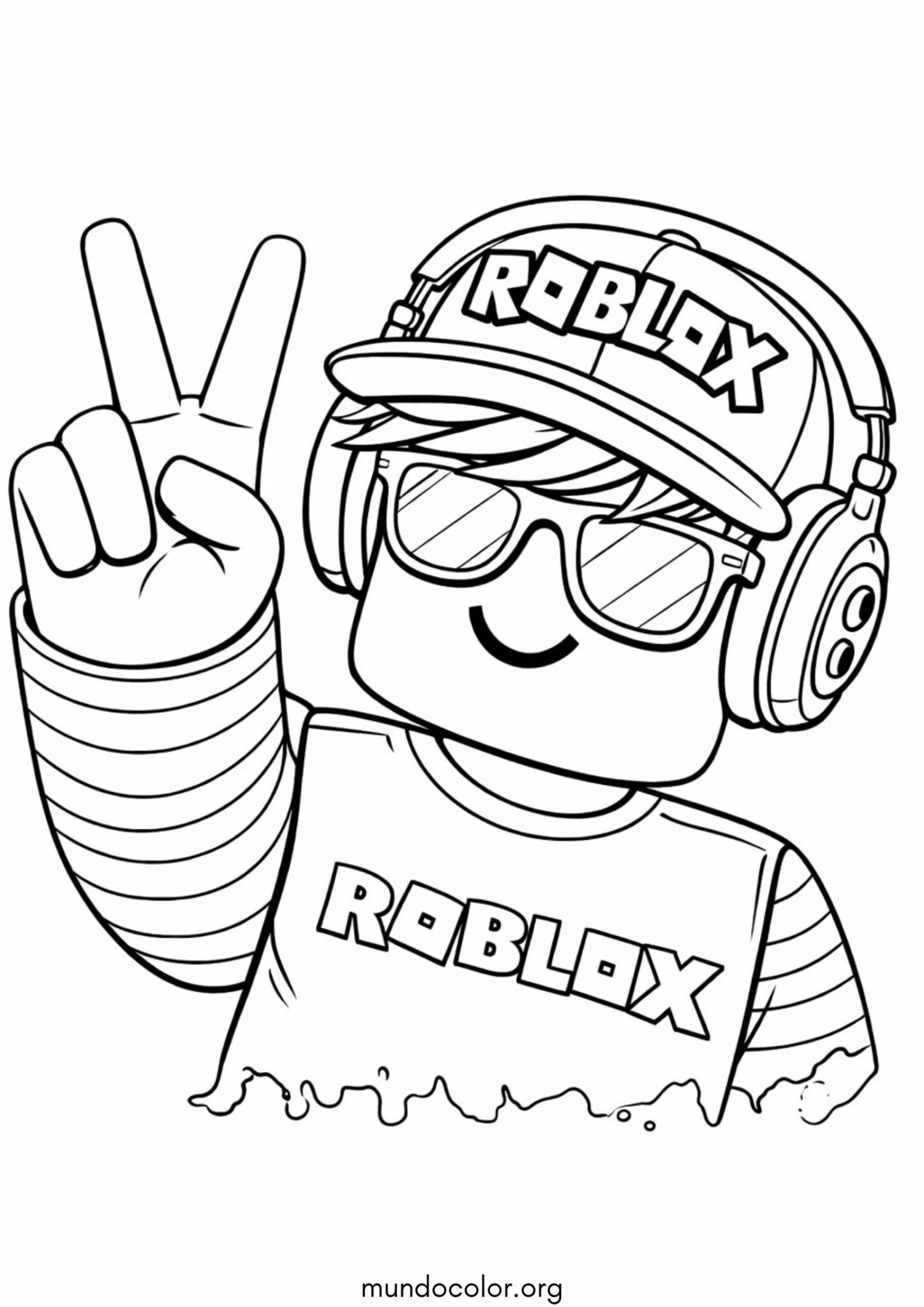 Dibujo de Avatar de Roblox haciendo la señal de paz para colorear