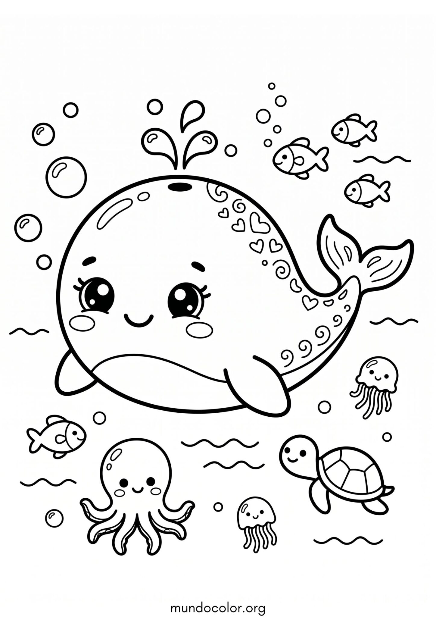 Dibujo de Ballena kawaii para colorear