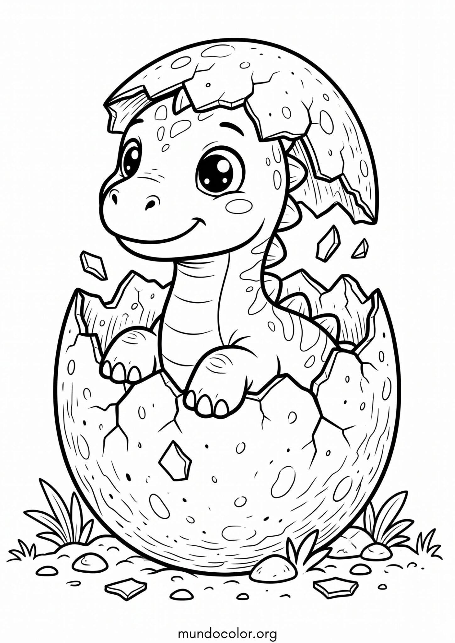 Dibujo de Bebé dinosaurio saliendo del huevo para colorear