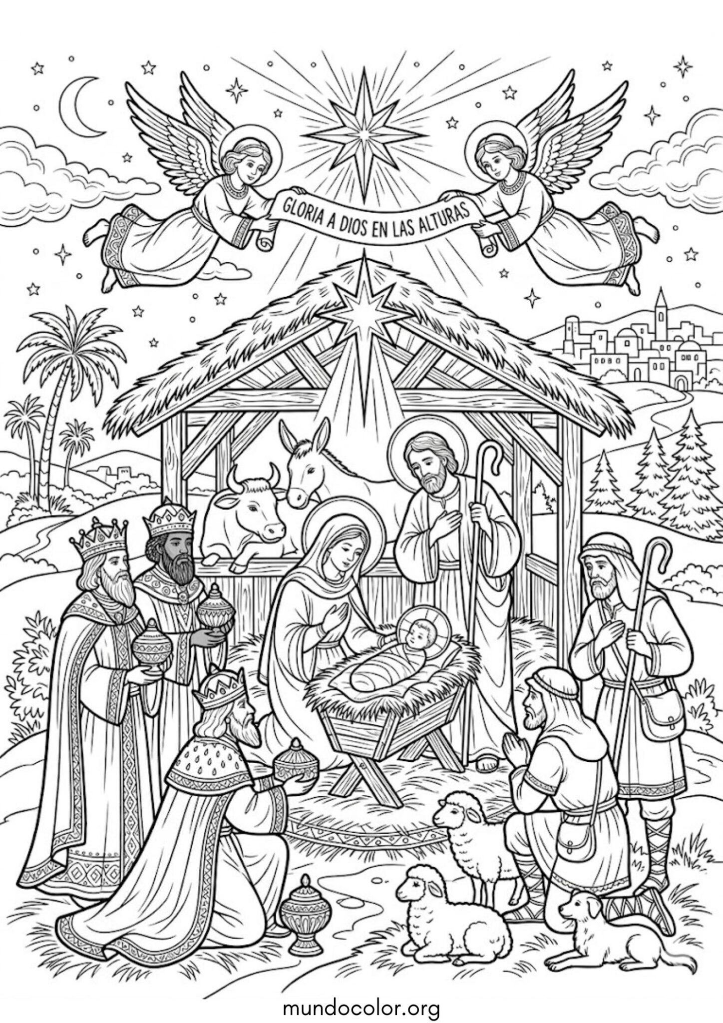 Dibujo de Belén de Navidad para colorear