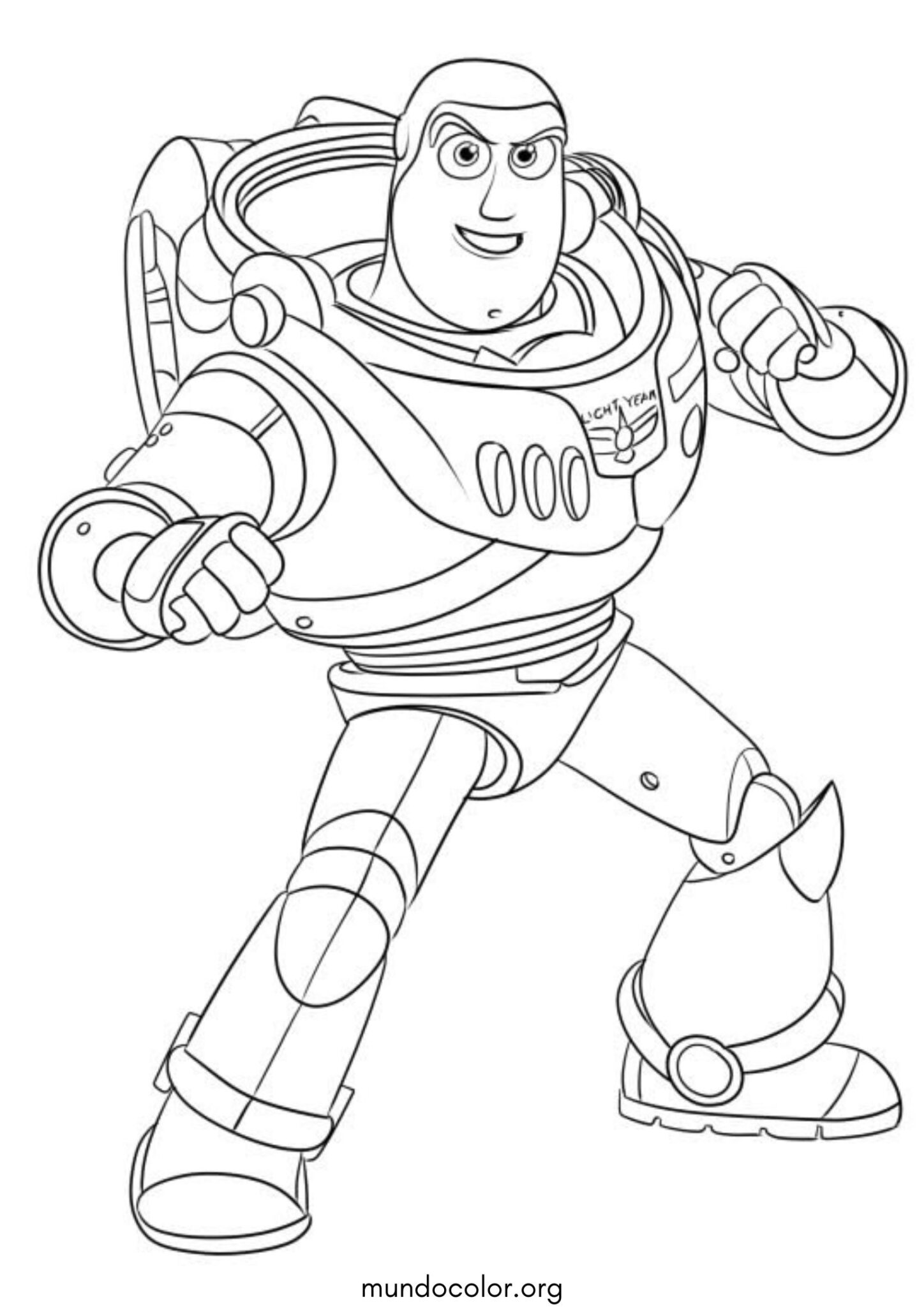 Dibujo de Buzz Lightyear en postura de combate (Toy Story) para imprimir Dibujo de Buzz Lightyear en postura de combate (Toy Story) para colorear