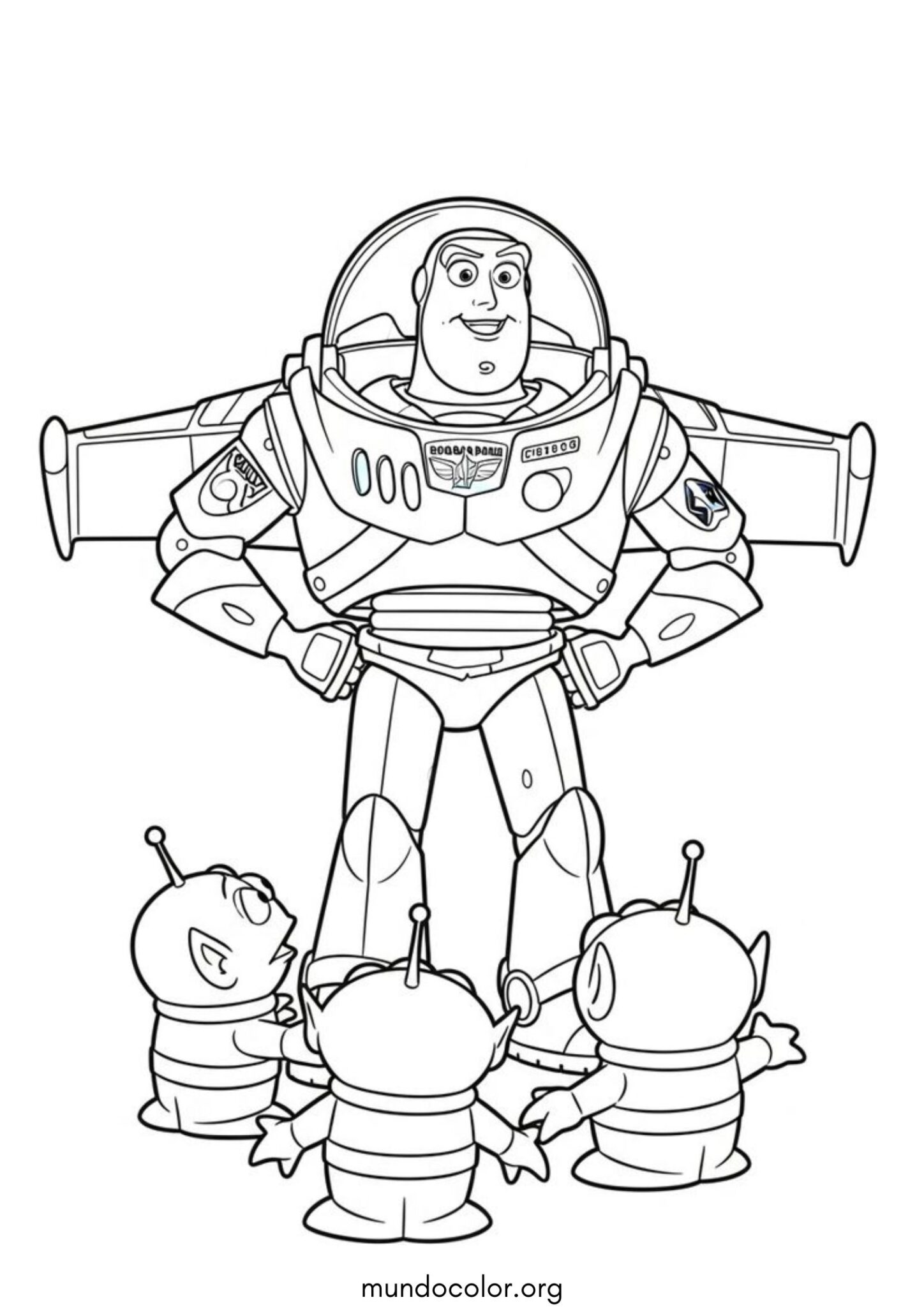 Dibujo de Buzz Lightyear y los marcianitos (Toy Story) para imprimir Dibujo de Buzz Lightyear y los marcianitos (Toy Story) para colorear
