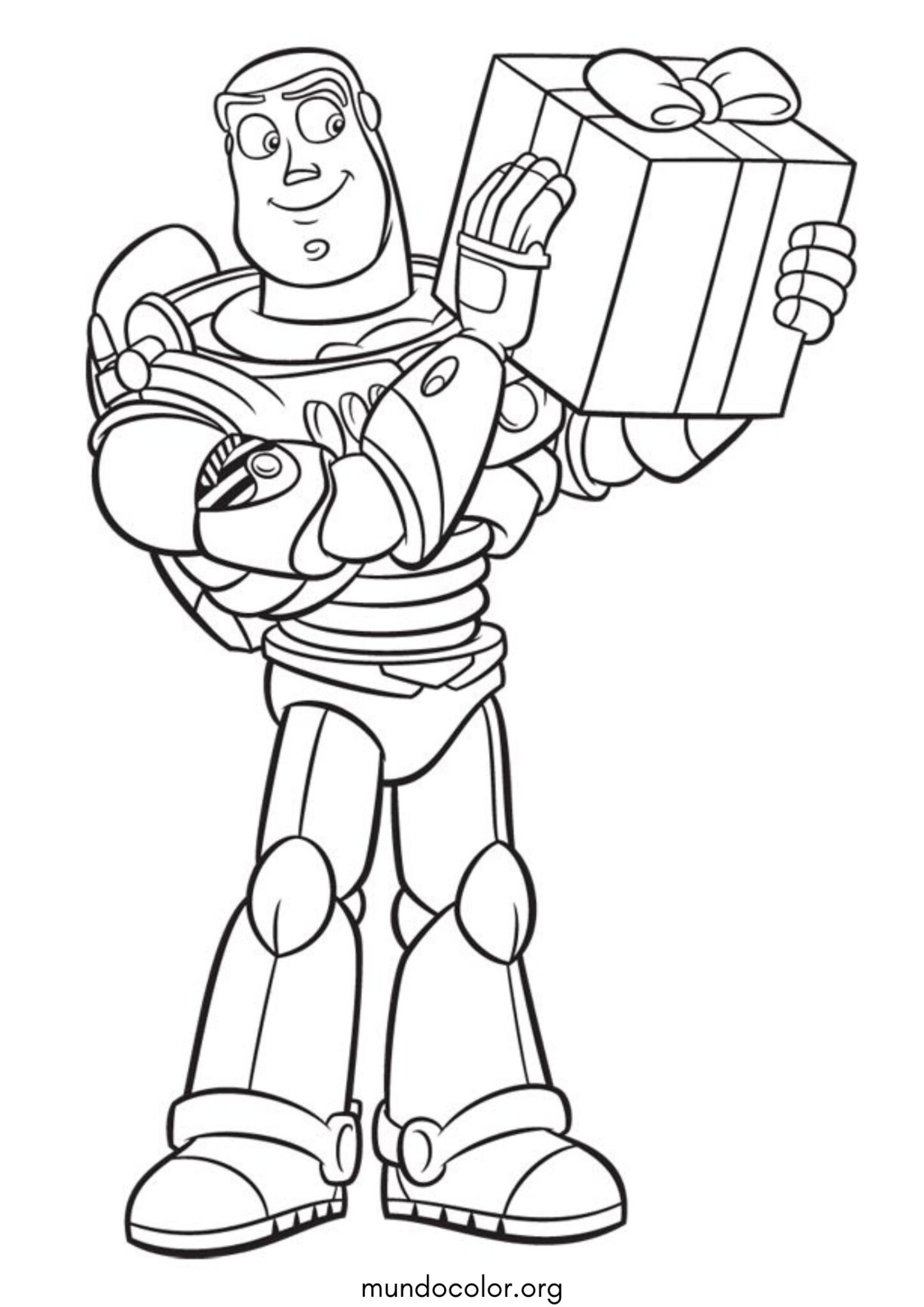 Dibujo de Buzz con un regalo (Toy Story) para imprimir Dibujo de Buzz con un regalo (Toy Story) para colorear