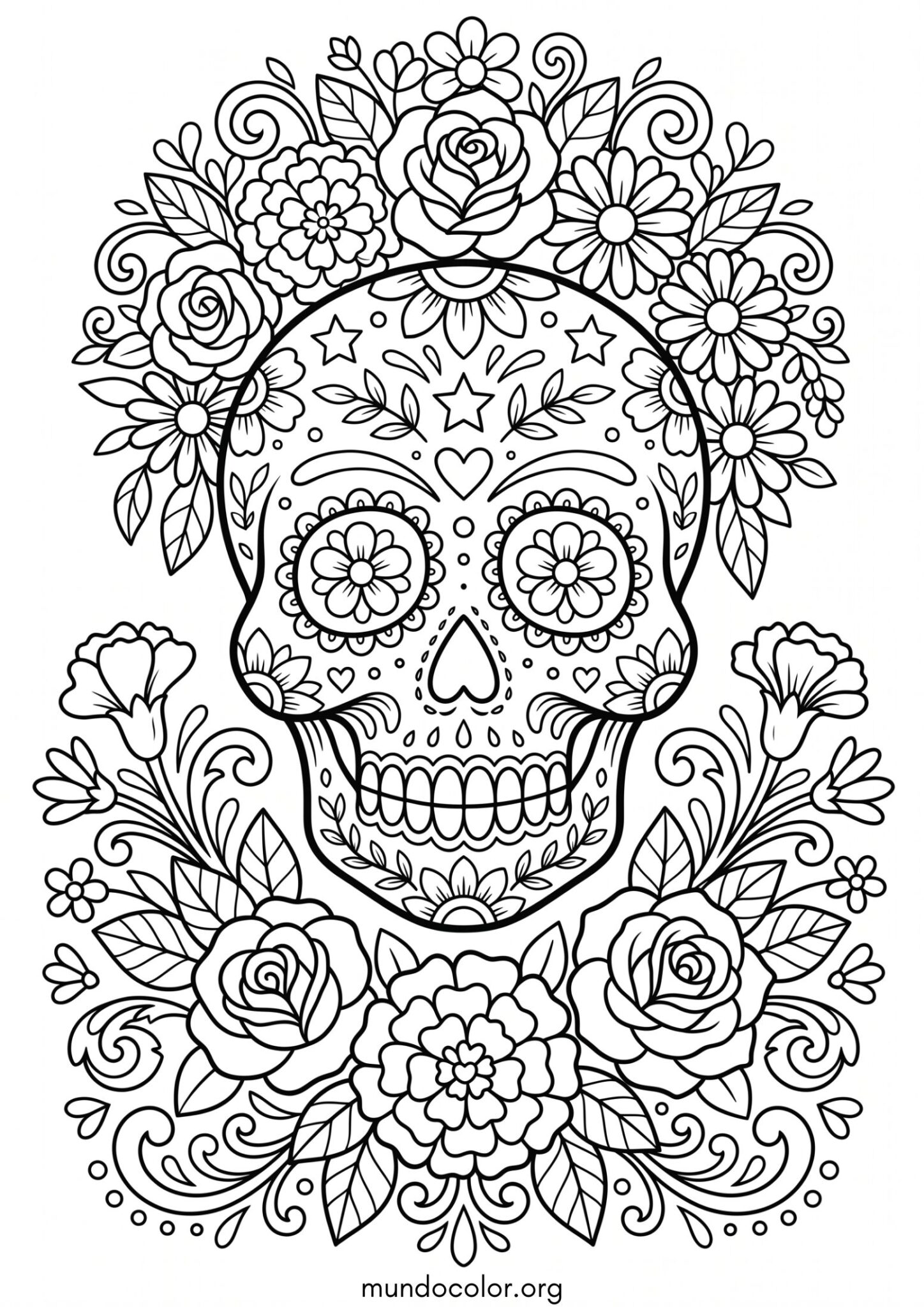 Dibujo de Calavera con flores para colorear