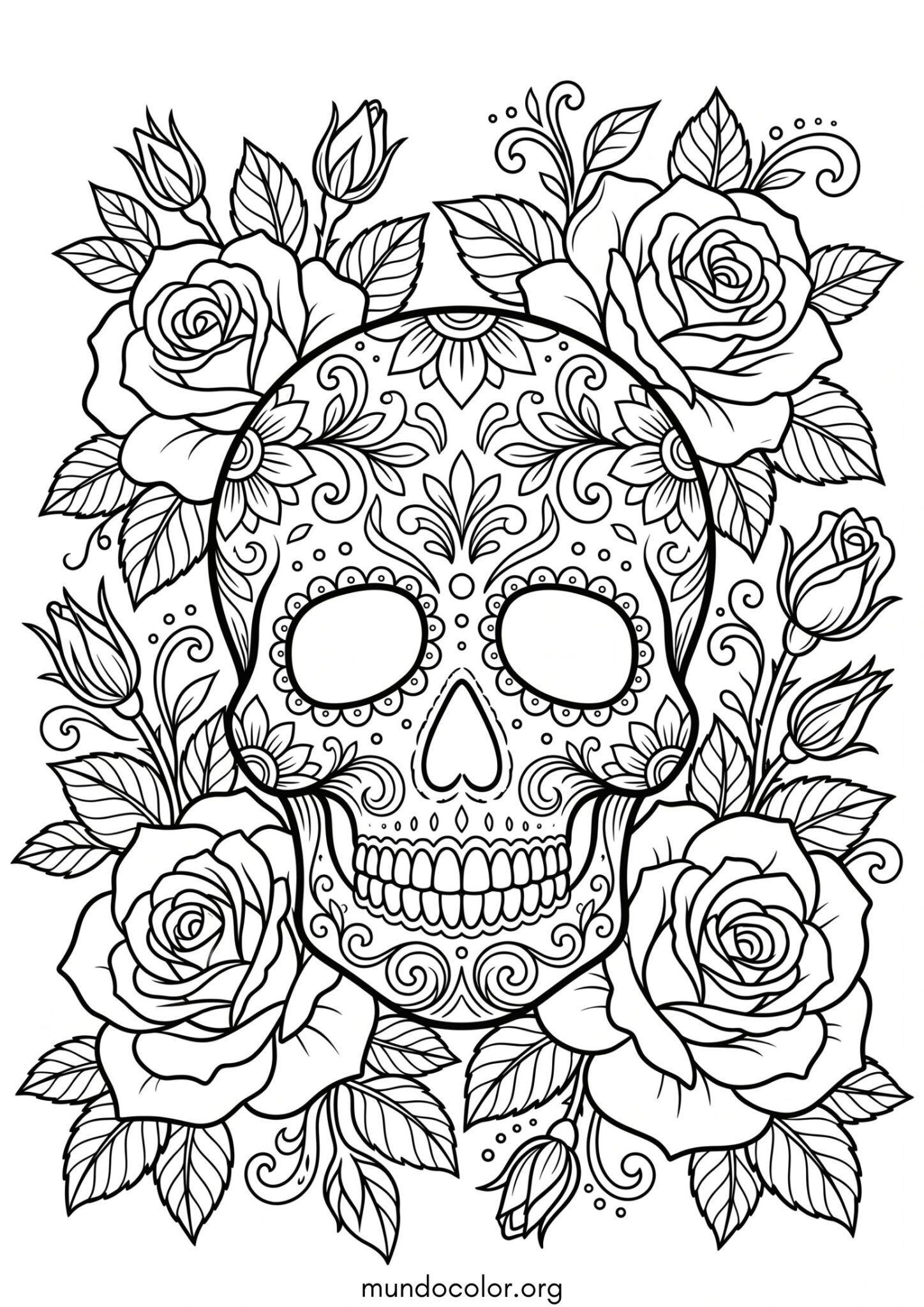 Dibujo de Calavera con rosas para colorear