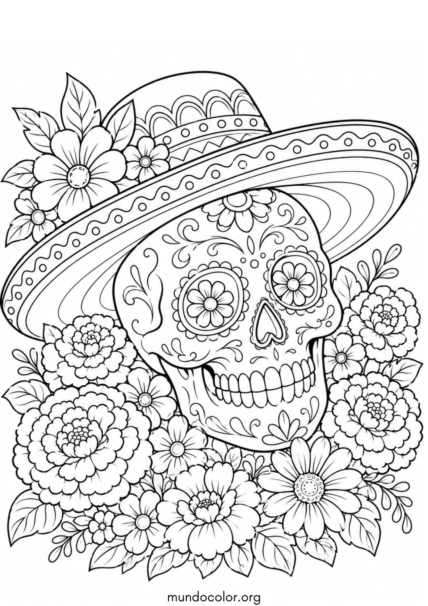 Dibujo de Calavera con sombrero para colorear