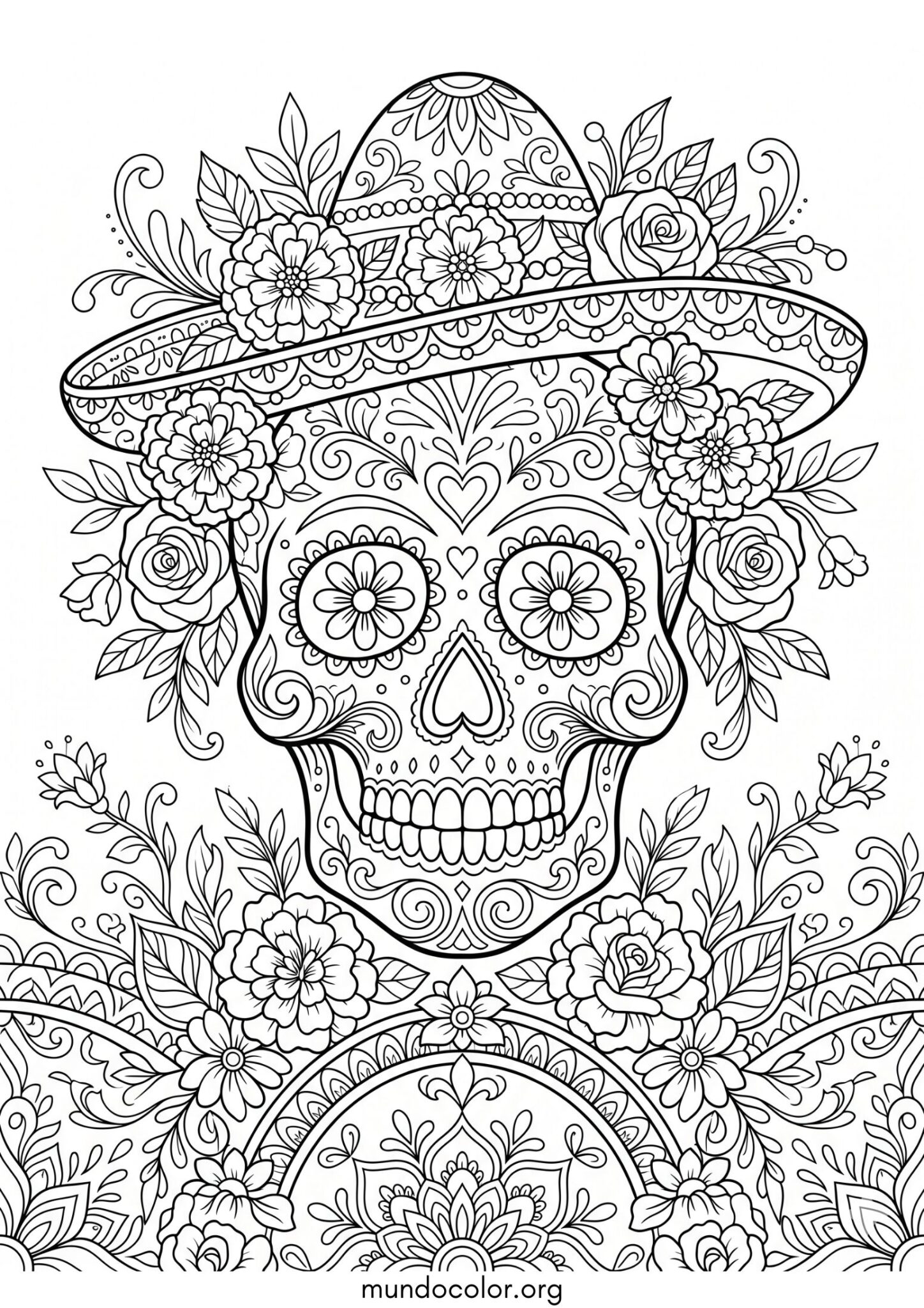 Dibujo de Calavera del Día de los Muertos para colorear
