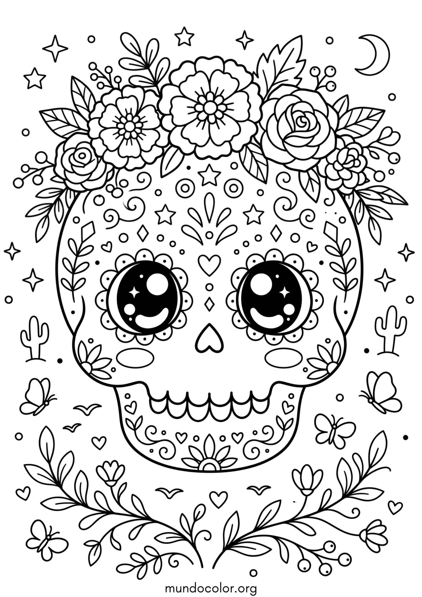 Dibujo de Calavera kawaii para colorear