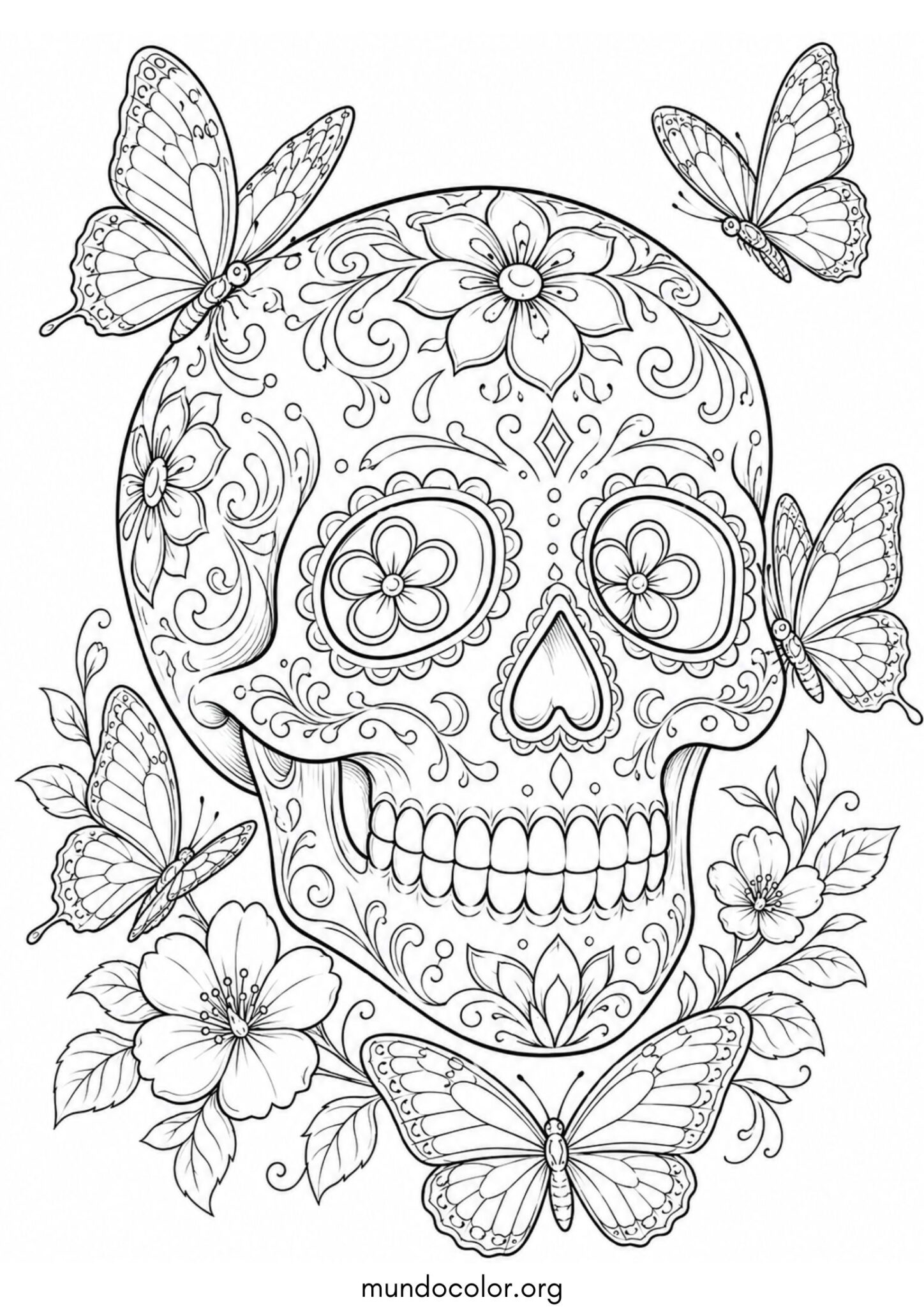 Dibujo de Calavera сon mariposas para colorear