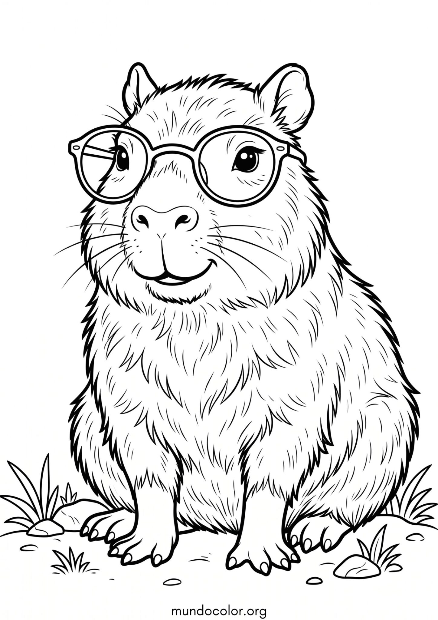 Dibujo de Capibara con gafas para colorear