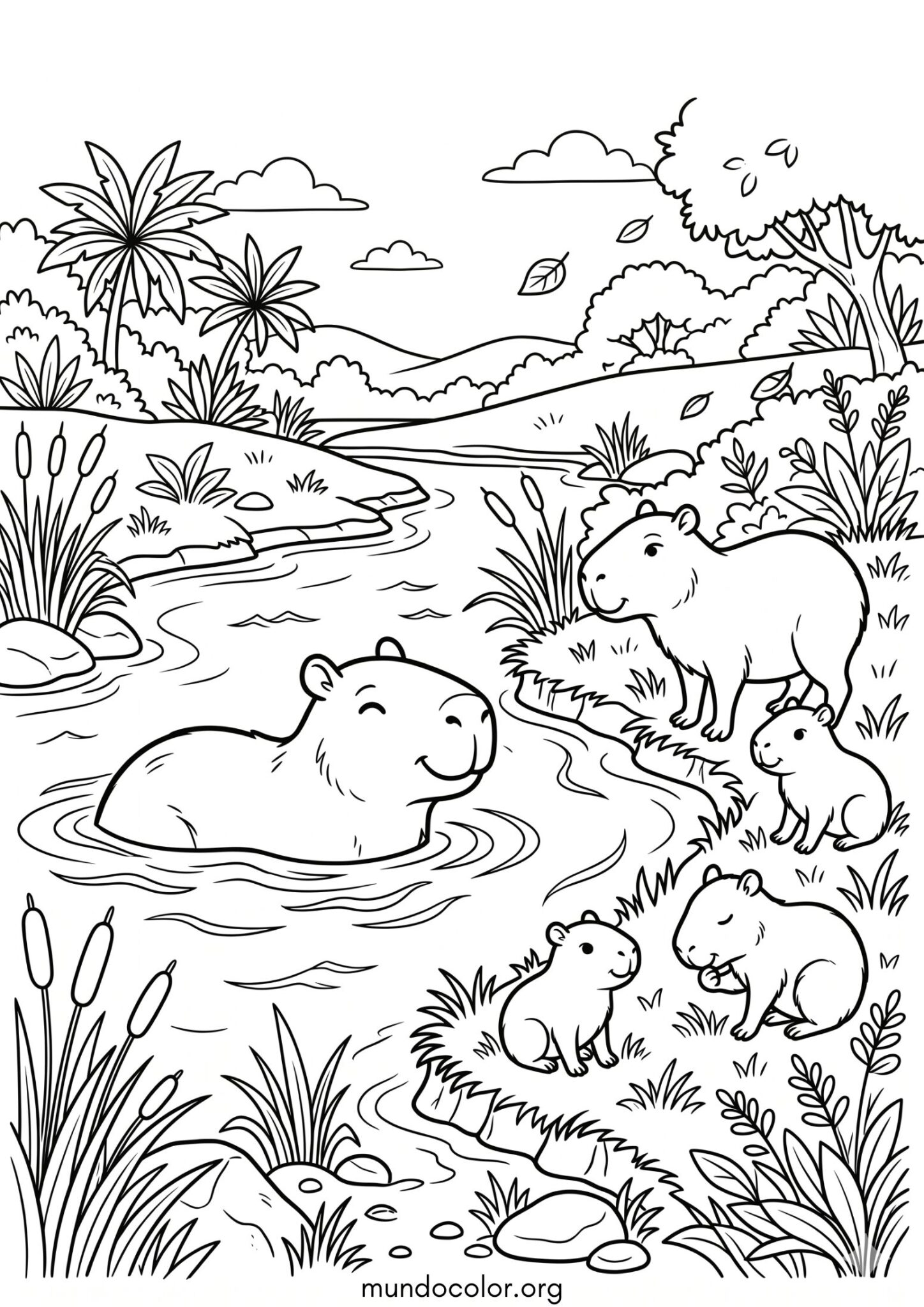 Dibujo de Capibara en el agua para colorear