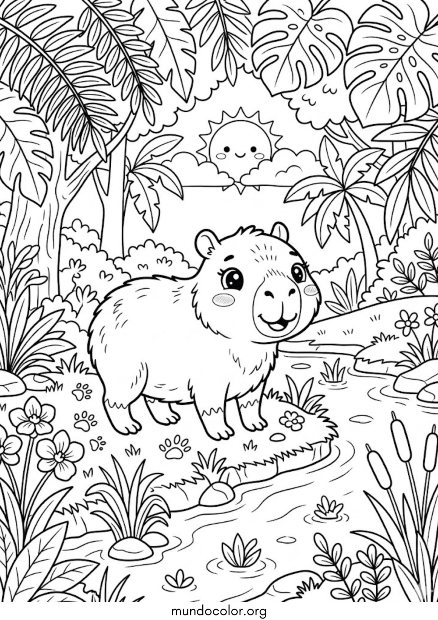 Dibujo de Capibara kawaii para colorear