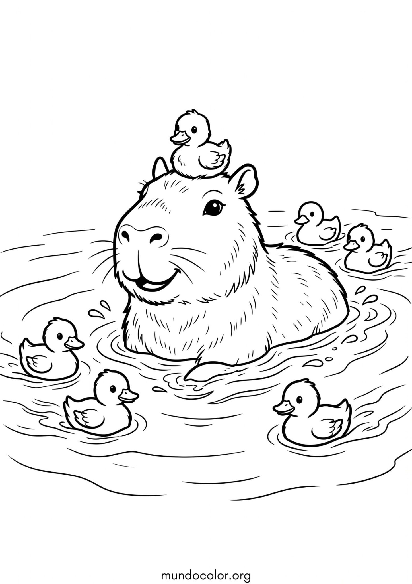Dibujo de Capibara y patitos para colorear