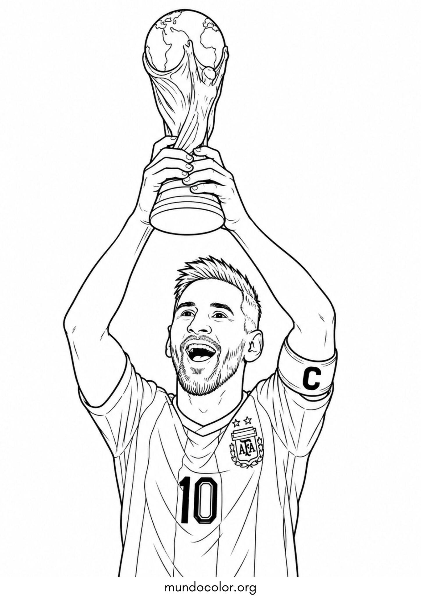 Dibujo de Capitán levantando la Copa del Mundo para colorear