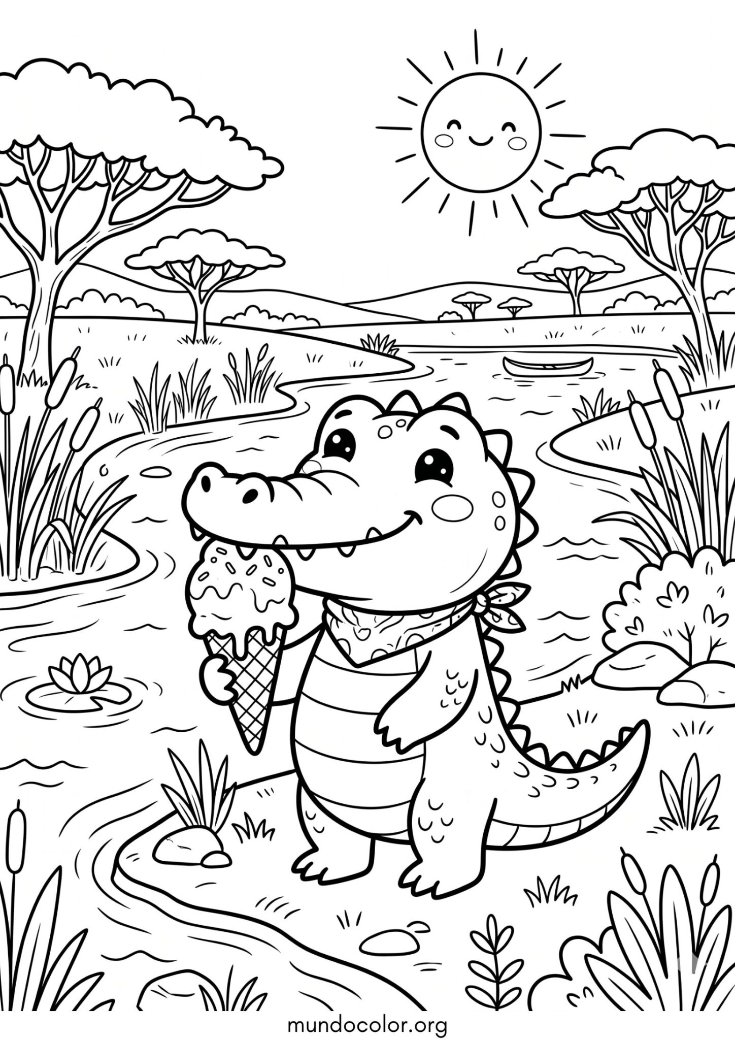 Dibujo de Cocodrilo kawaii para colorear