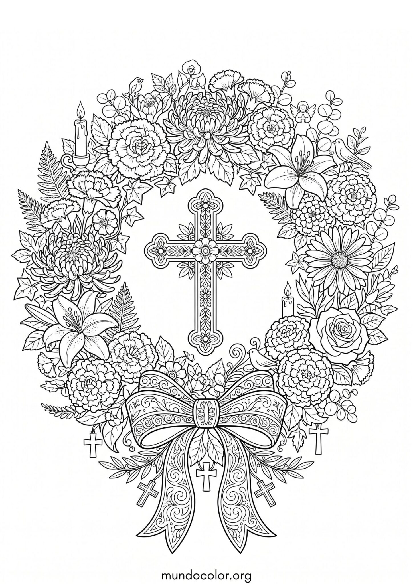 Dibujo de Corona de flores del Día de Todos los Santos para colorear