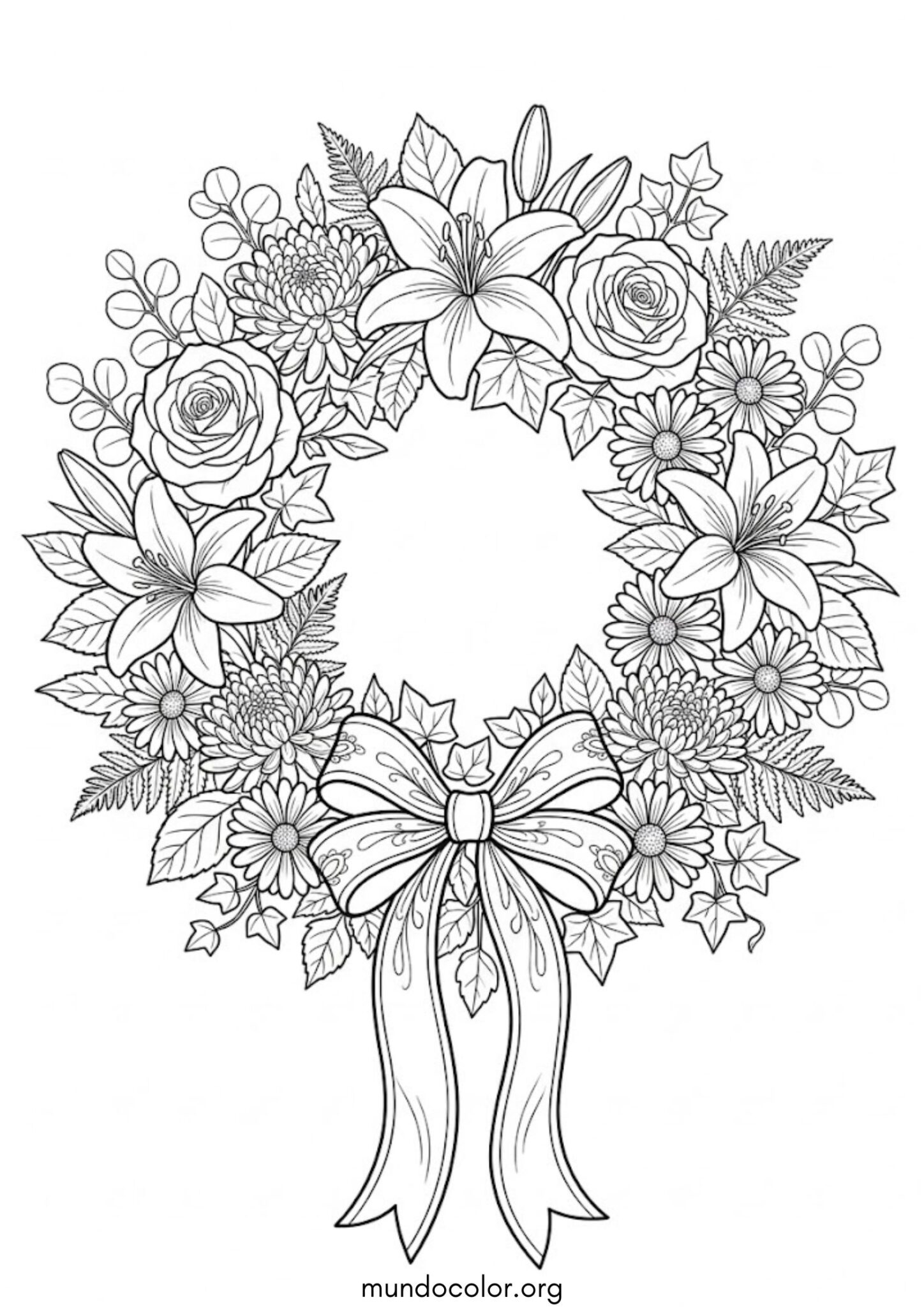 Dibujo de Corona de flores funeral para colorear