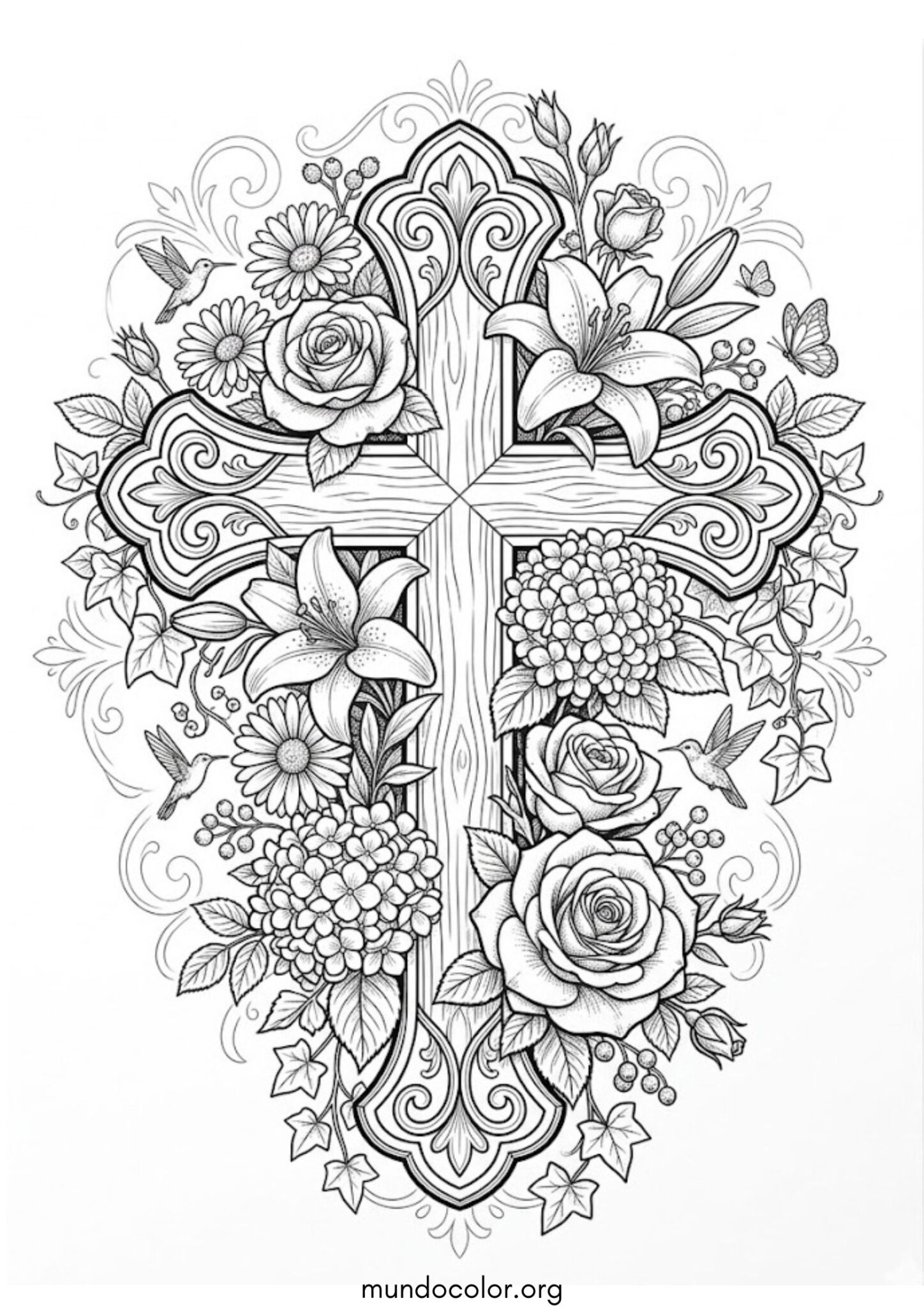 Dibujo de Cruz con flores para colorear