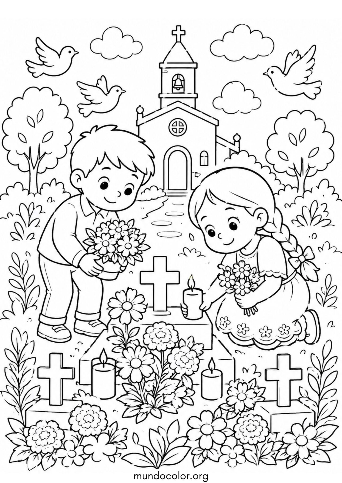 Dibujo de Día de Todos los Santos para primaria para colorear