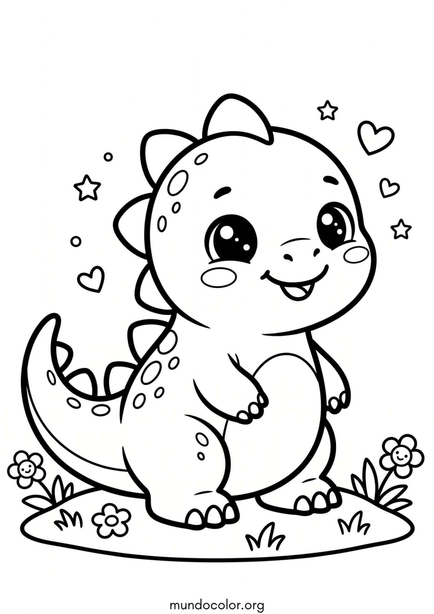 Dibujo de Dinosaurio kawaii para colorear