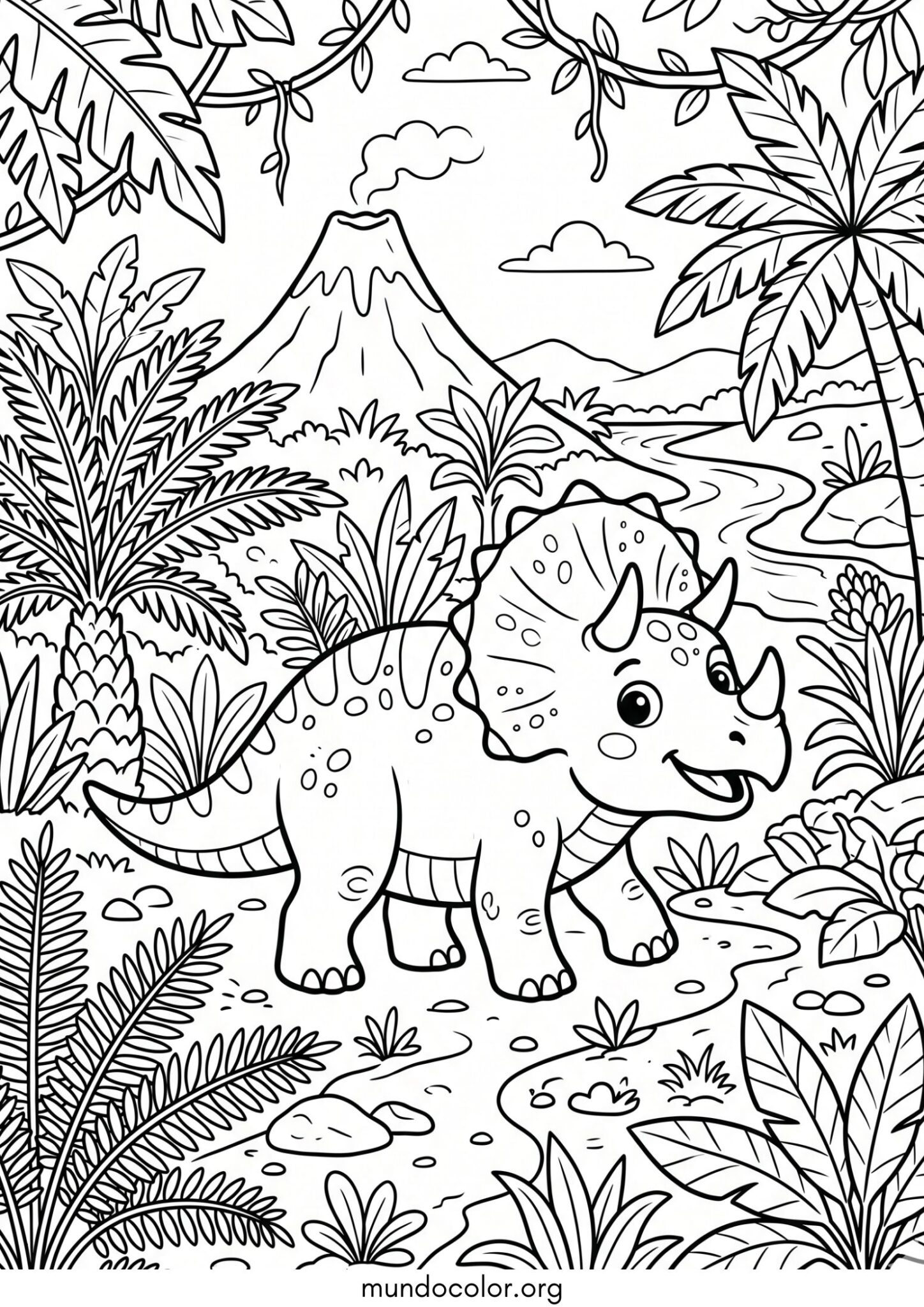 Dibujo de Dinosaurios en la selva jurásica para colorear