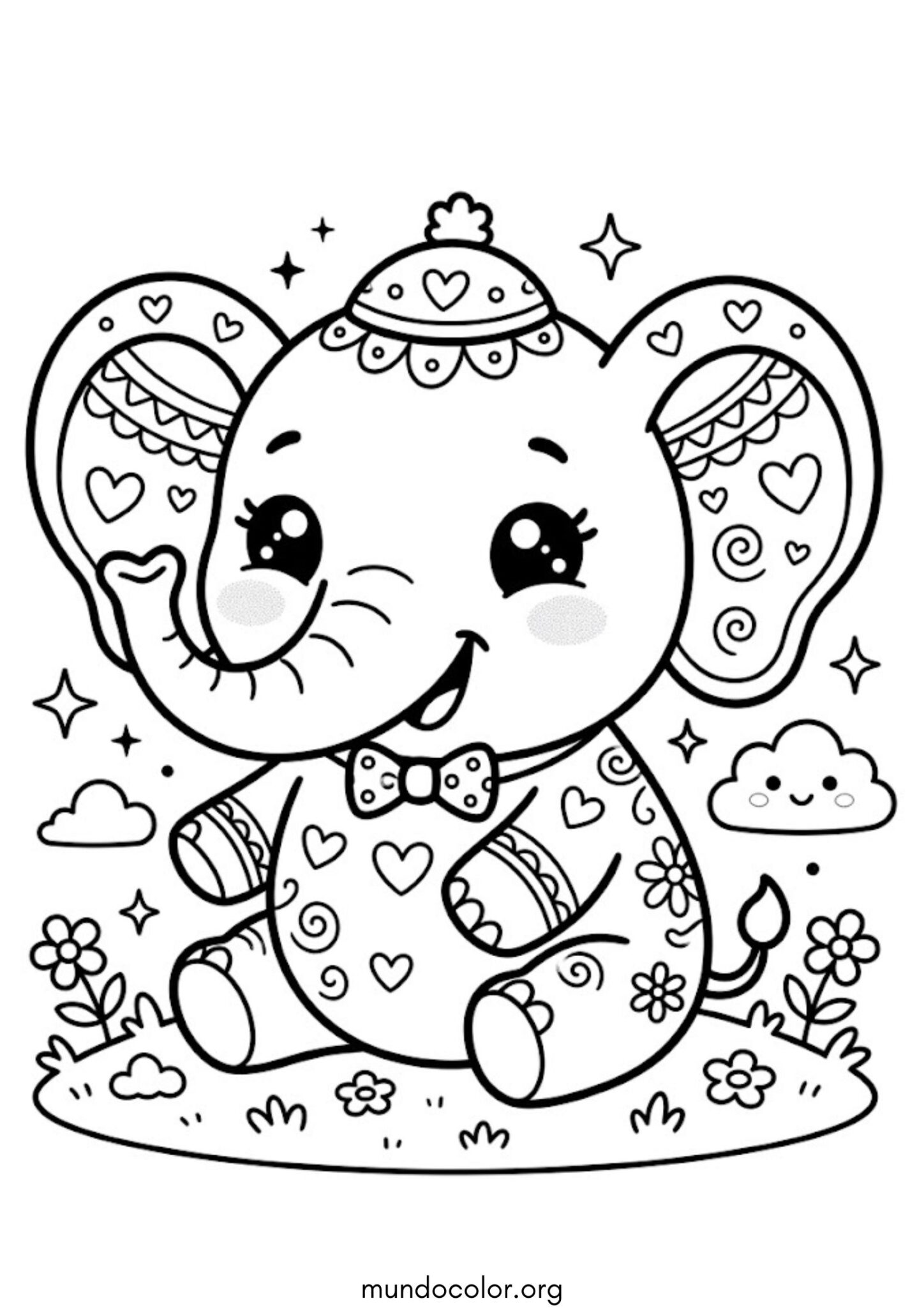 Dibujo de Elefante kawaii para imprimir Dibujo de Elefante kawaii para colorear