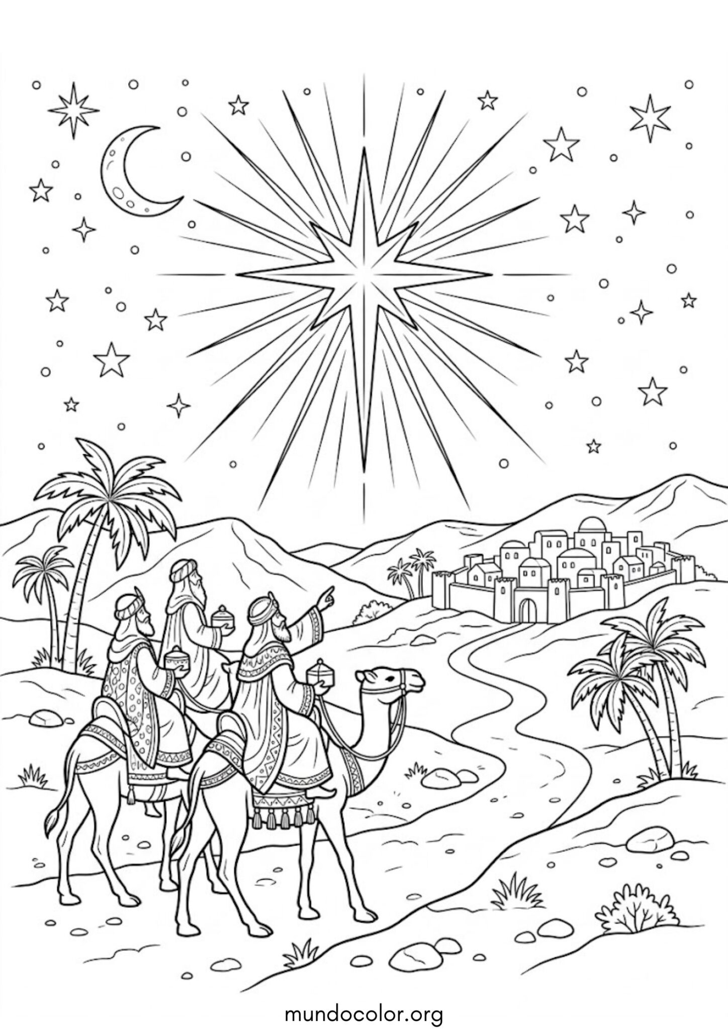 Dibujo de Estrella de Navidad en el cielo para colorear