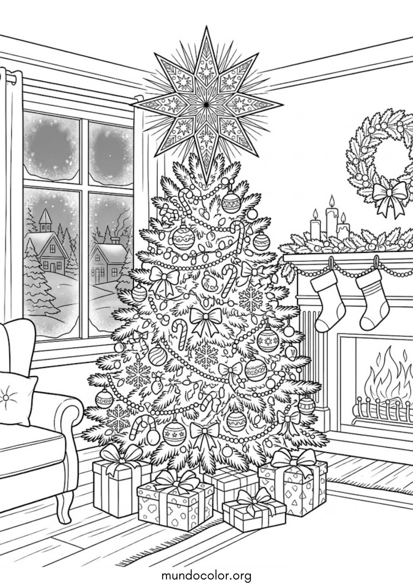 Dibujo de Estrella en la punta del árbol de Navidad para colorear