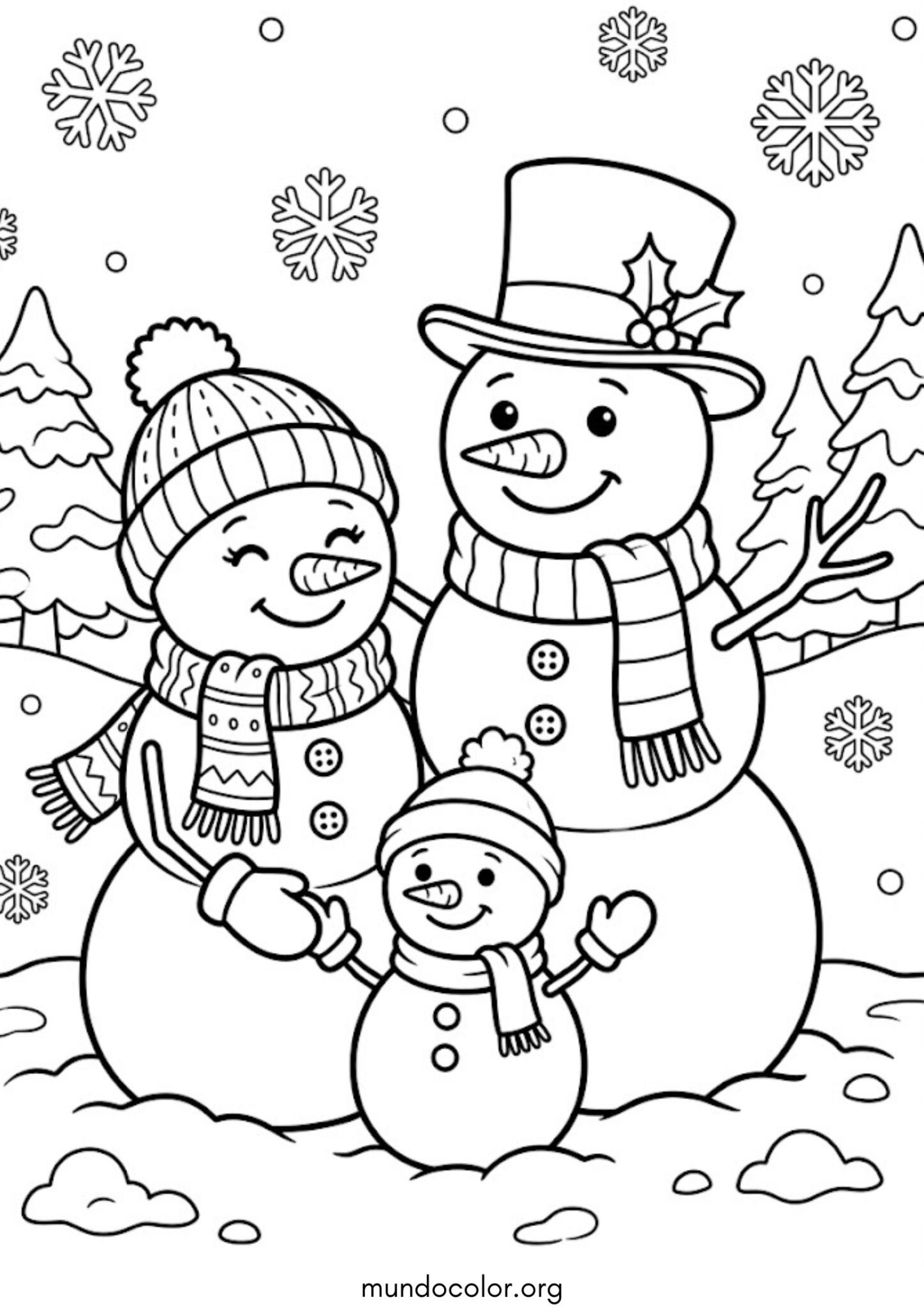 Dibujo de Familia de muñecos de nieve para imprimir Dibujo de Familia de muñecos de nieve para colorear