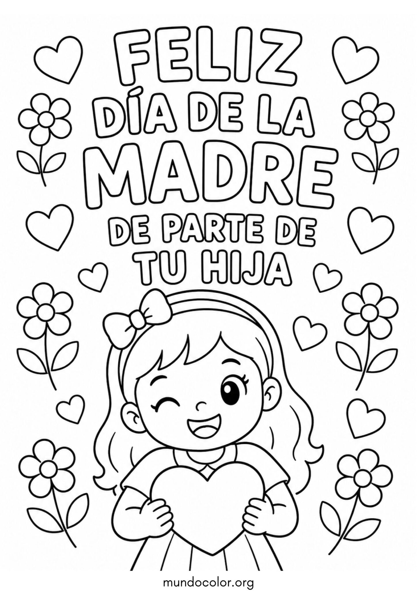 Dibujo de Feliz Día de la Madre de parte de tu hija para colorear