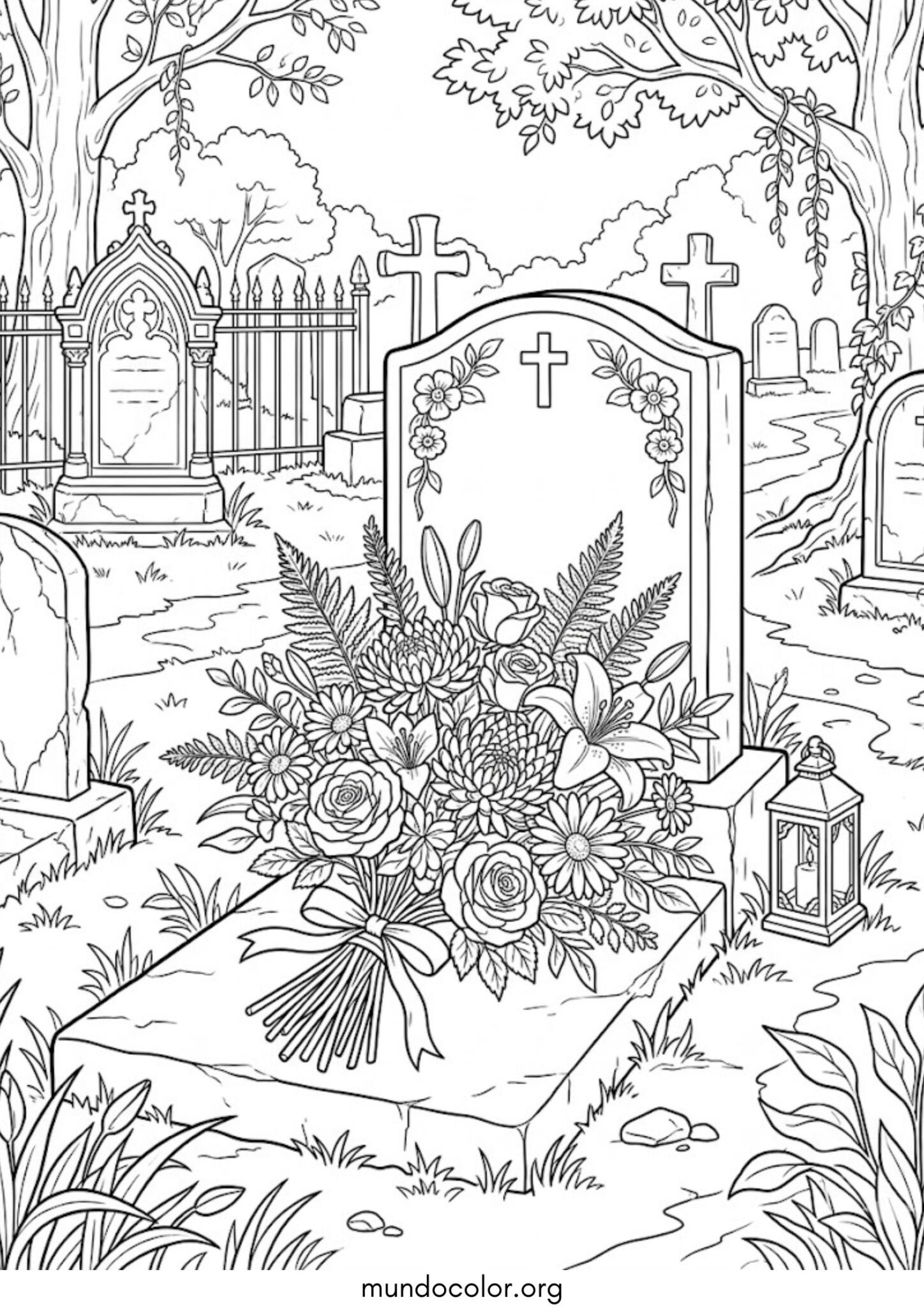 Dibujo de Flores para el cementerio para colorear