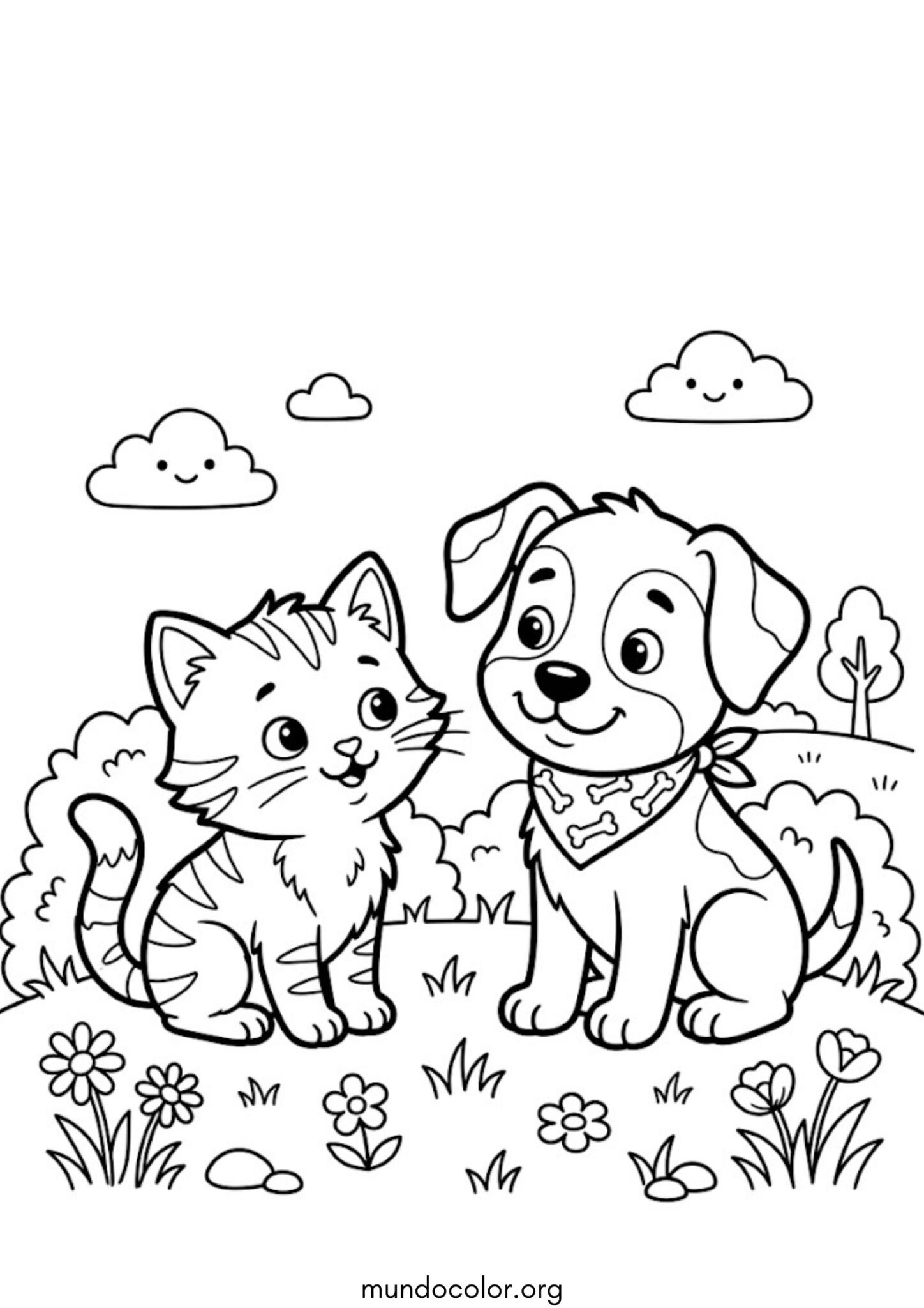 Dibujo de Gatito y cachorro para colorear