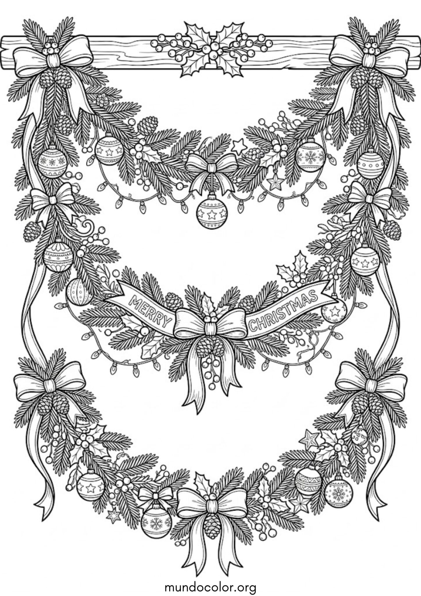 Dibujo de Guirnalda de Navidad para imprimir Dibujo de Guirnalda de Navidad para colorear
