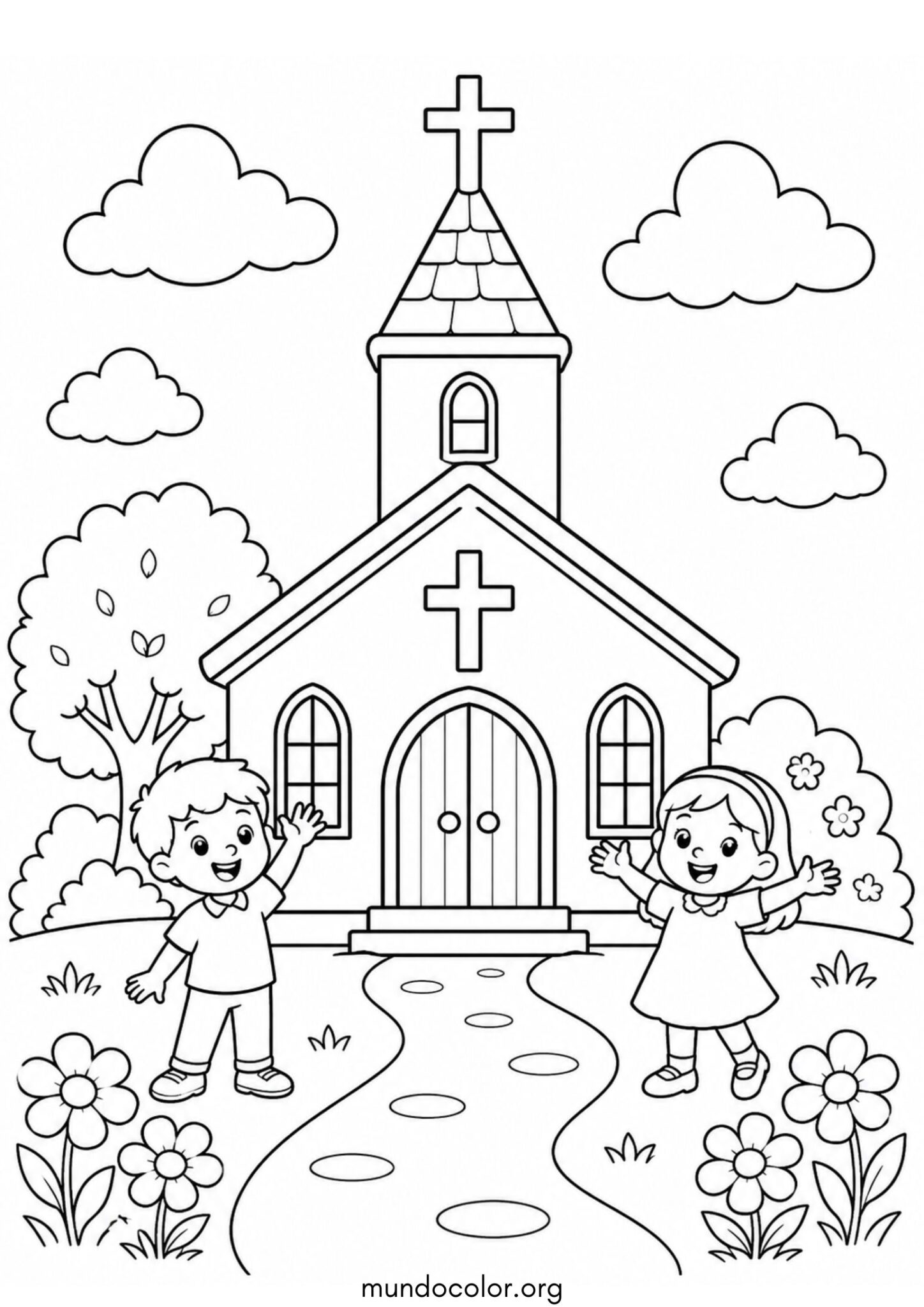 Dibujo de Iglesia infantil para imprimir Dibujo de Iglesia infantil para colorear