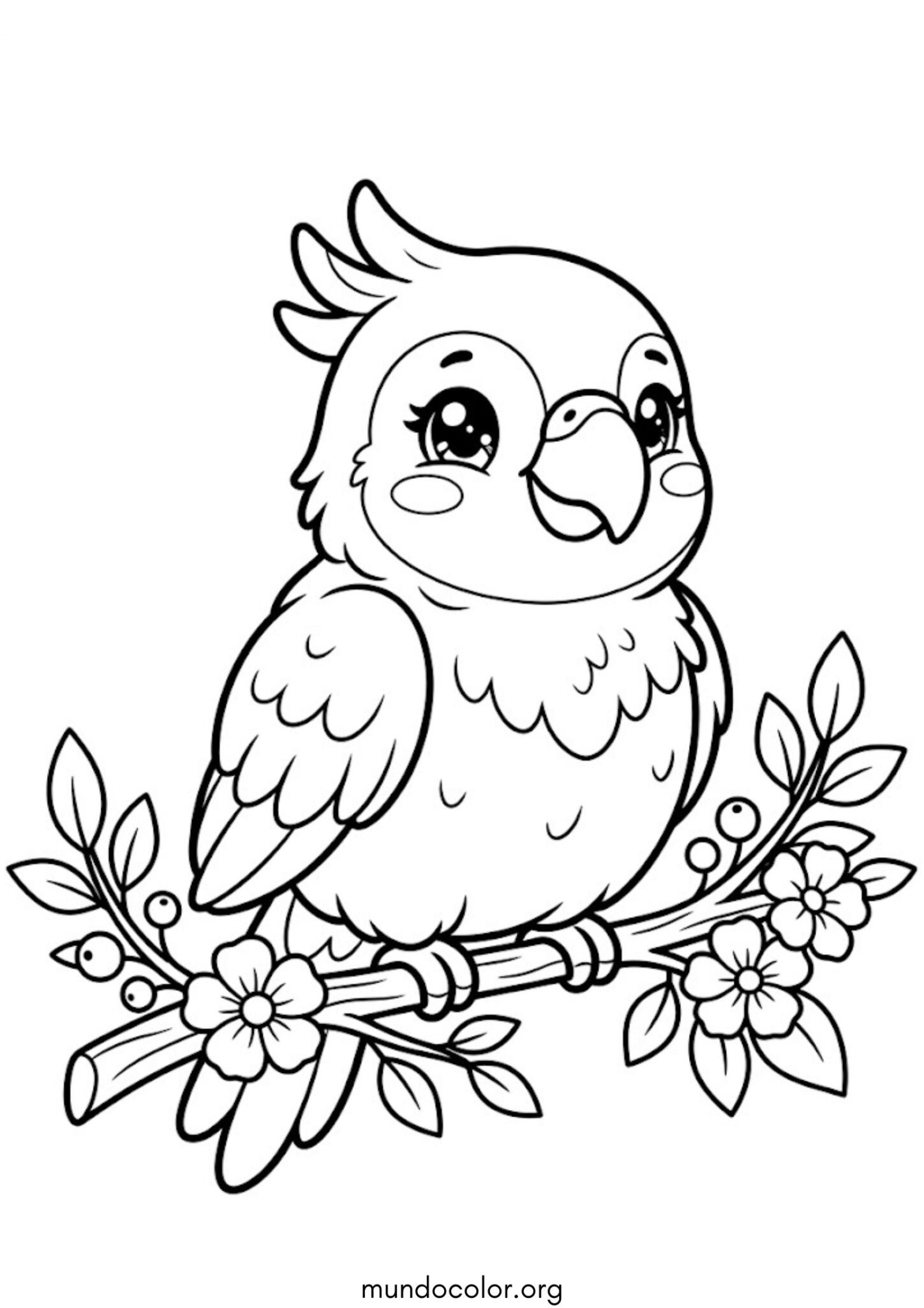 Dibujo de Loro kawaii para colorear