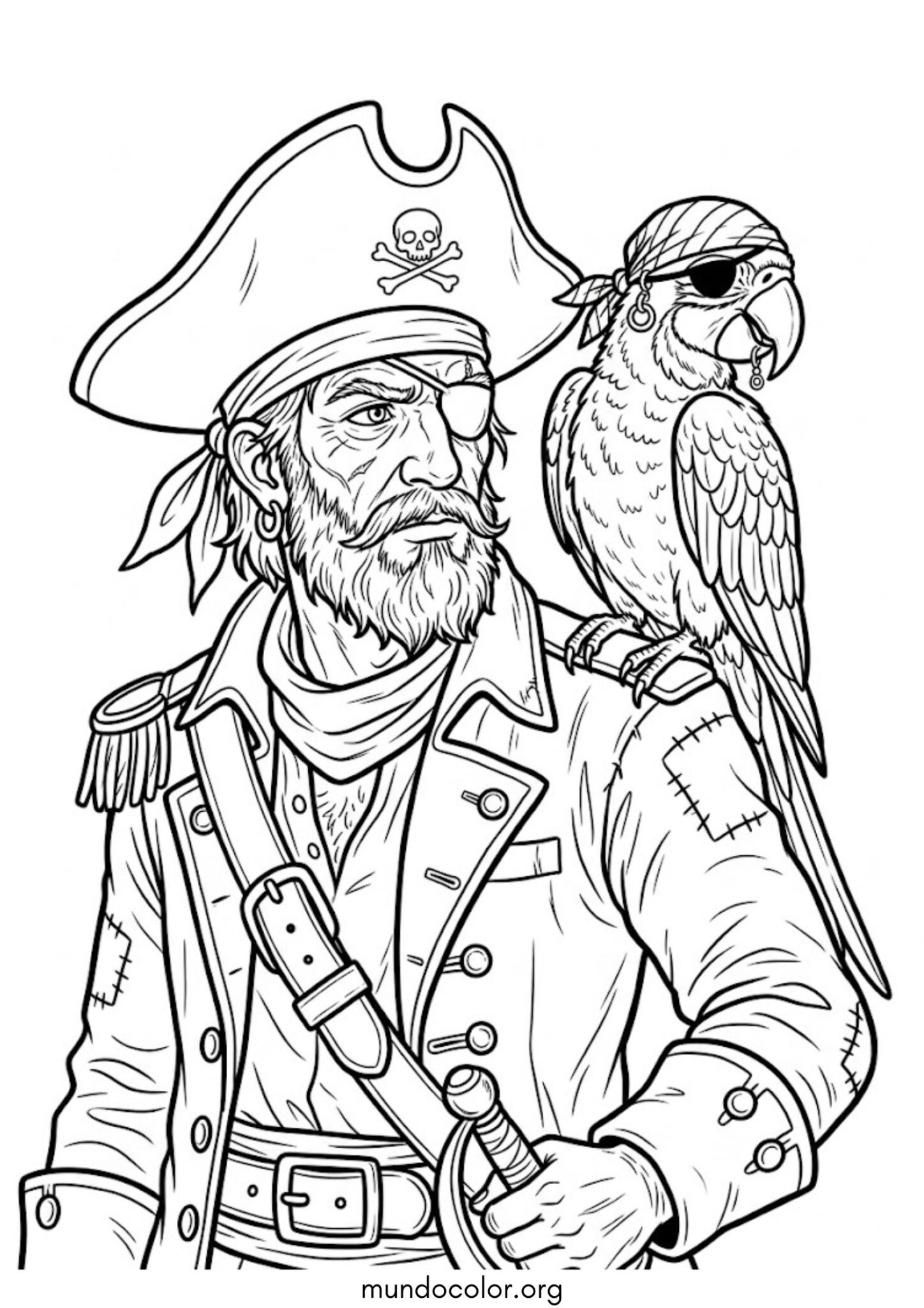Dibujo de Loro pirata en el hombro para colorear