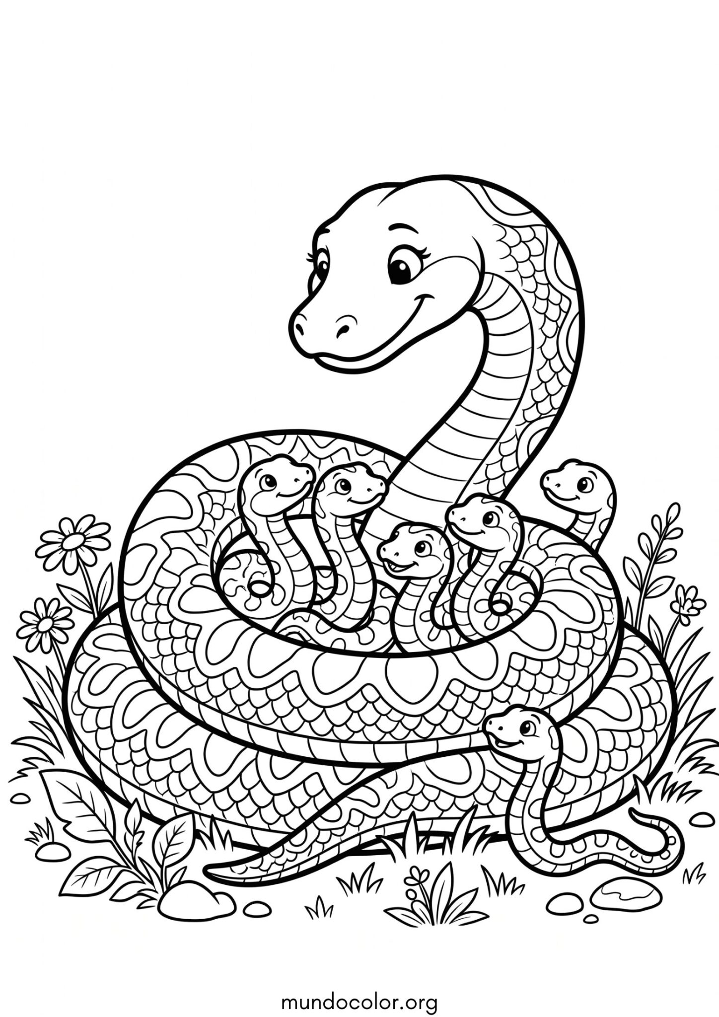 Dibujo de Mamá serpiente con sus saetillas para colorear