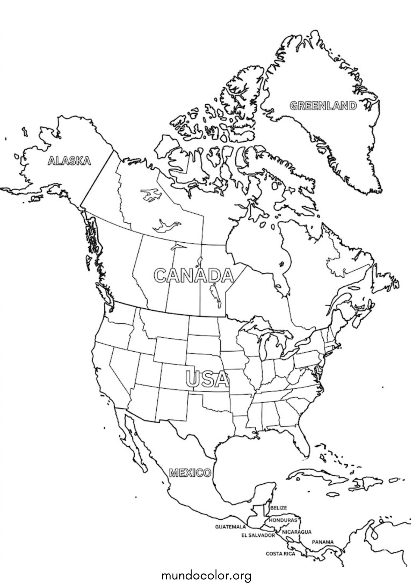 Dibujo de Mapa de América del Norte para imprimir Dibujo de Mapa de América del Norte para colorear