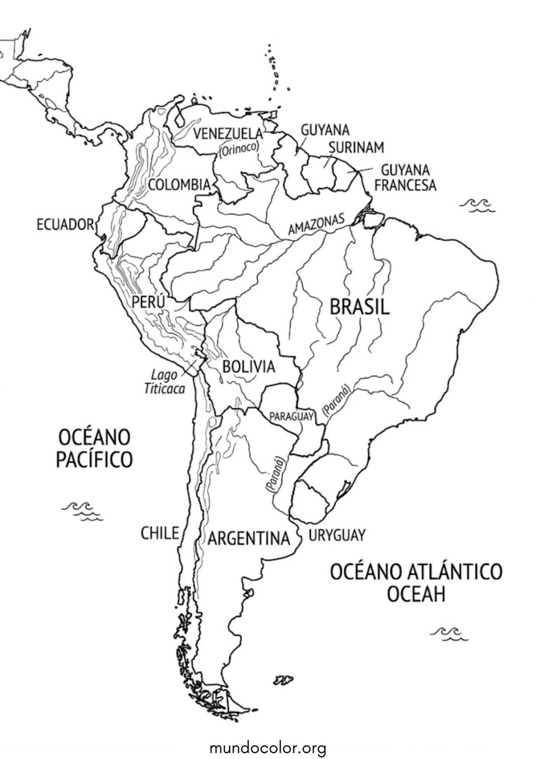 Dibujo de Mapa de América del Sur para colorear e imprimir gratis ...