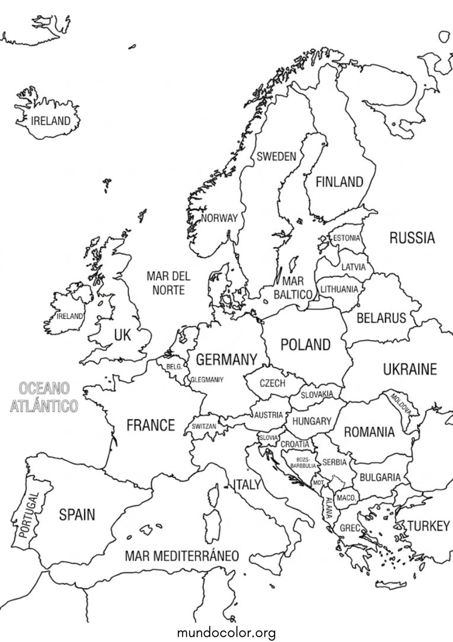 Dibujo de Mapa de Europa para colorear