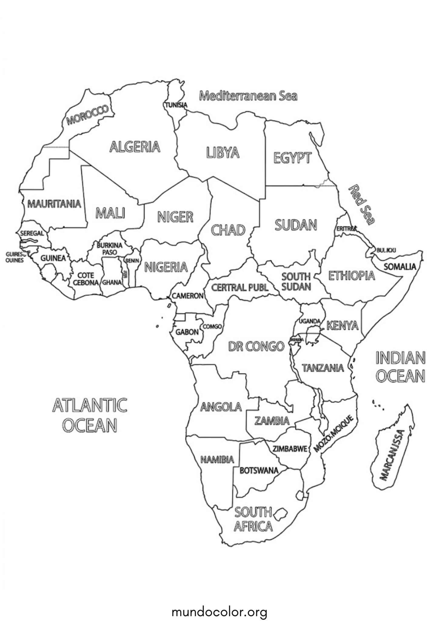 Dibujo de Mapa de África para colorear