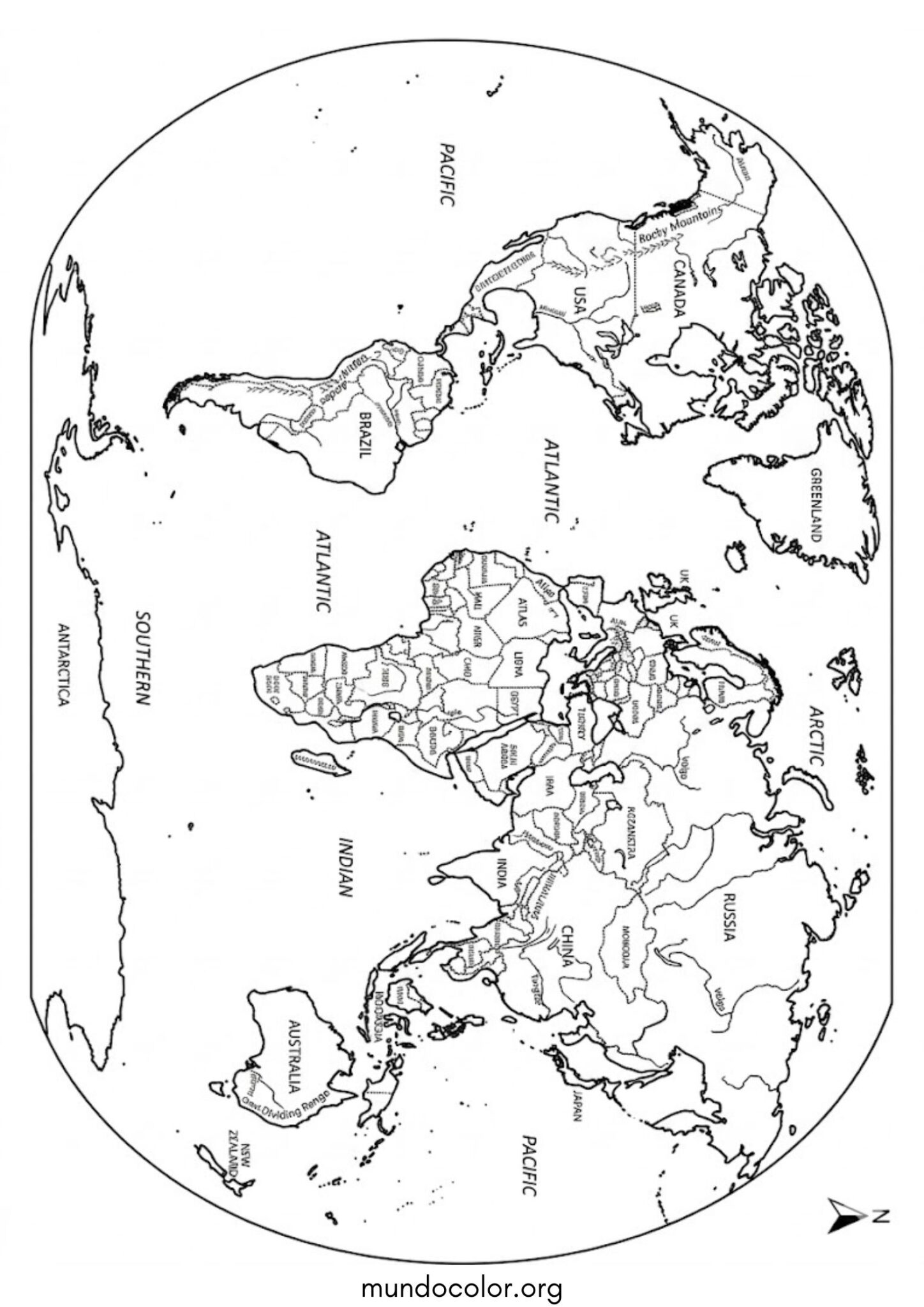 Dibujo de Mapa mundial para imprimir Dibujo de Mapa mundial para colorear