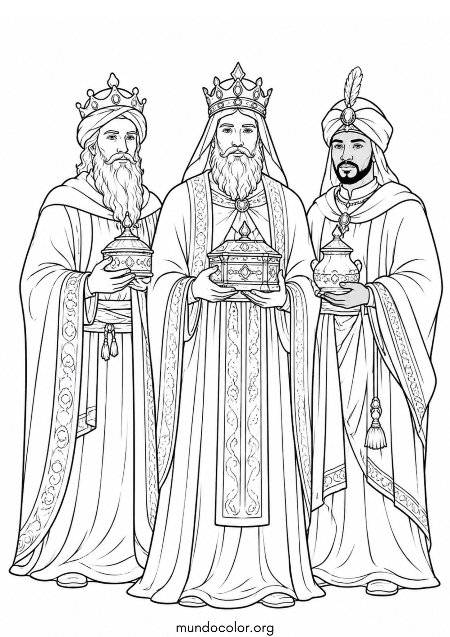 Dibujo de Melchor, Gaspar y Baltasar para colorear