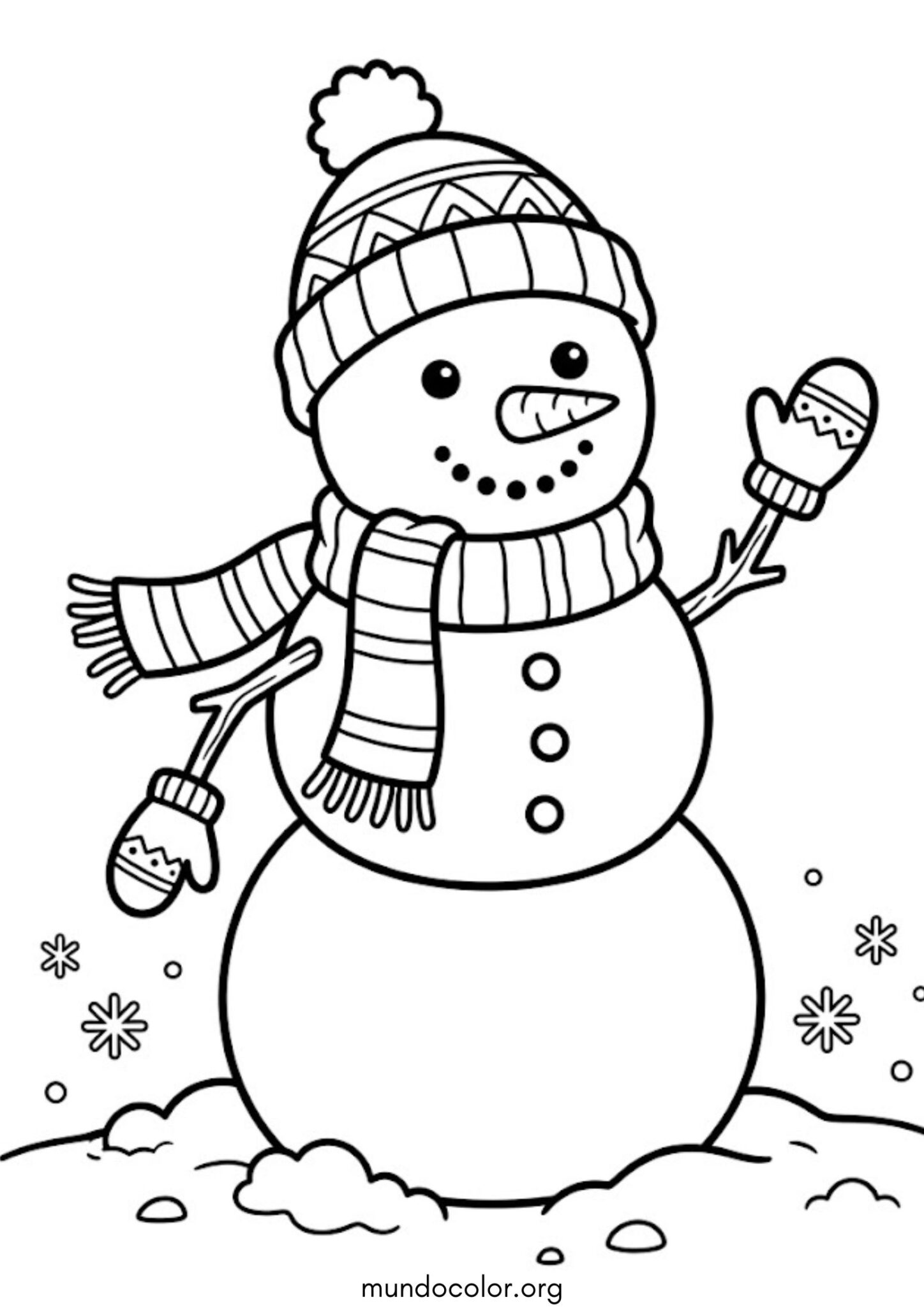 Dibujo de Muñeco de nieve con bufanda para imprimir Dibujo de Muñeco de nieve con bufanda para colorear