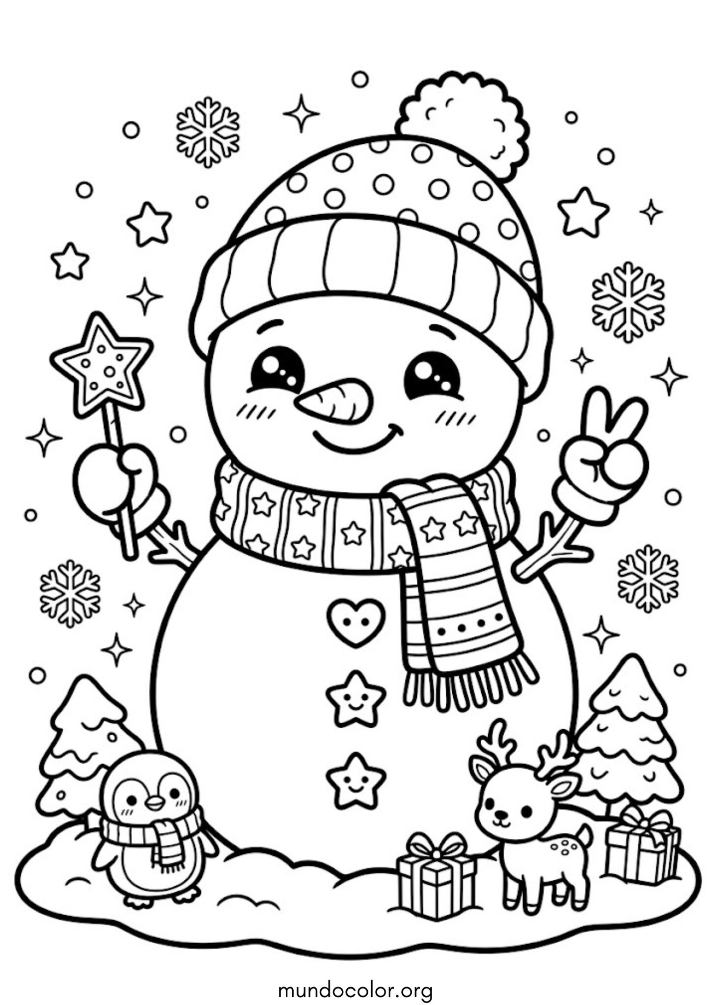 Dibujo de Muñeco de nieve kawaii para imprimir Dibujo de Muñeco de nieve kawaii para colorear
