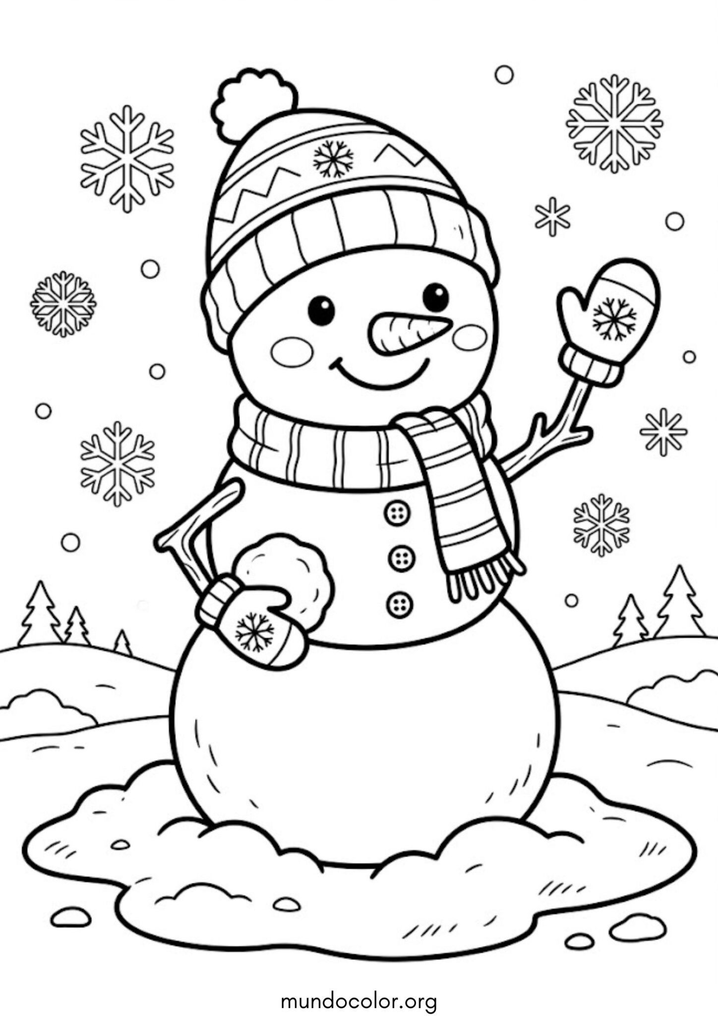 Dibujo de Muñeco de nieve tierno para imprimir Dibujo de Muñeco de nieve tierno para colorear