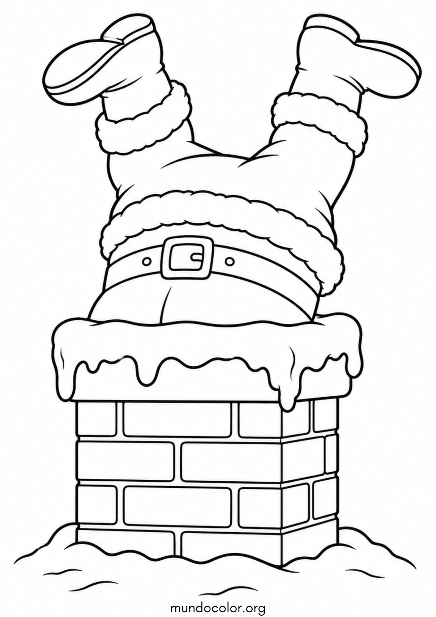 Dibujo de Papá Noel atrapado en la chimenea para imprimir Dibujo de Papá Noel atrapado en la chimenea para colorear