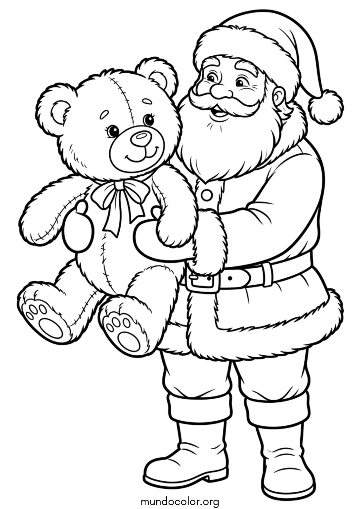 Dibujo de Papá Noel con un oso de peluche para imprimir Dibujo de Papá Noel con un oso de peluche para colorear